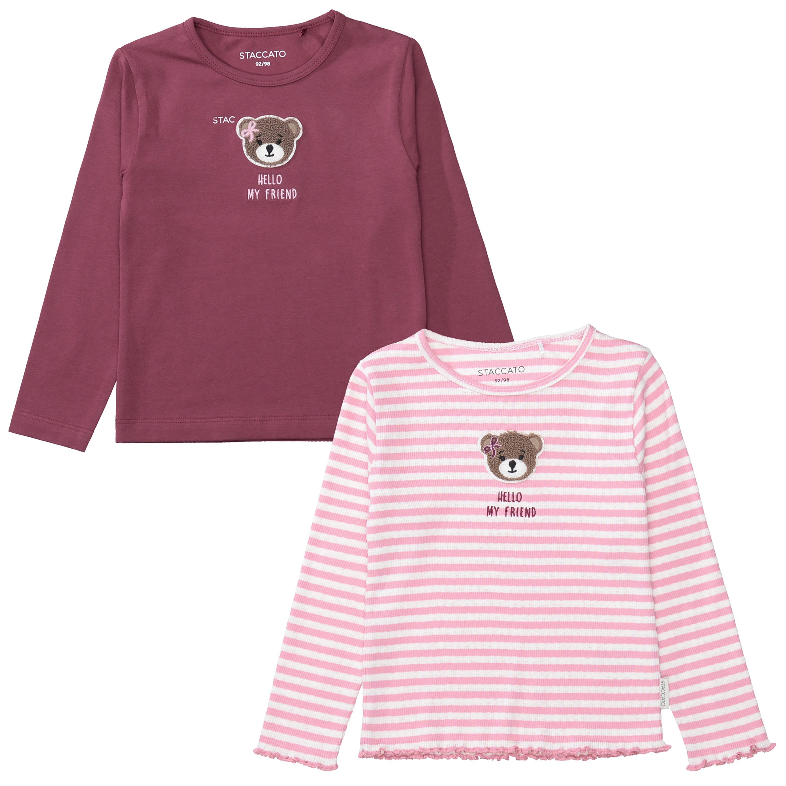 STACCATO Langarmshirt (2-tlg) 2er Pack / gestreift-unifarben / Bärchen-Aufnäher / für Girls