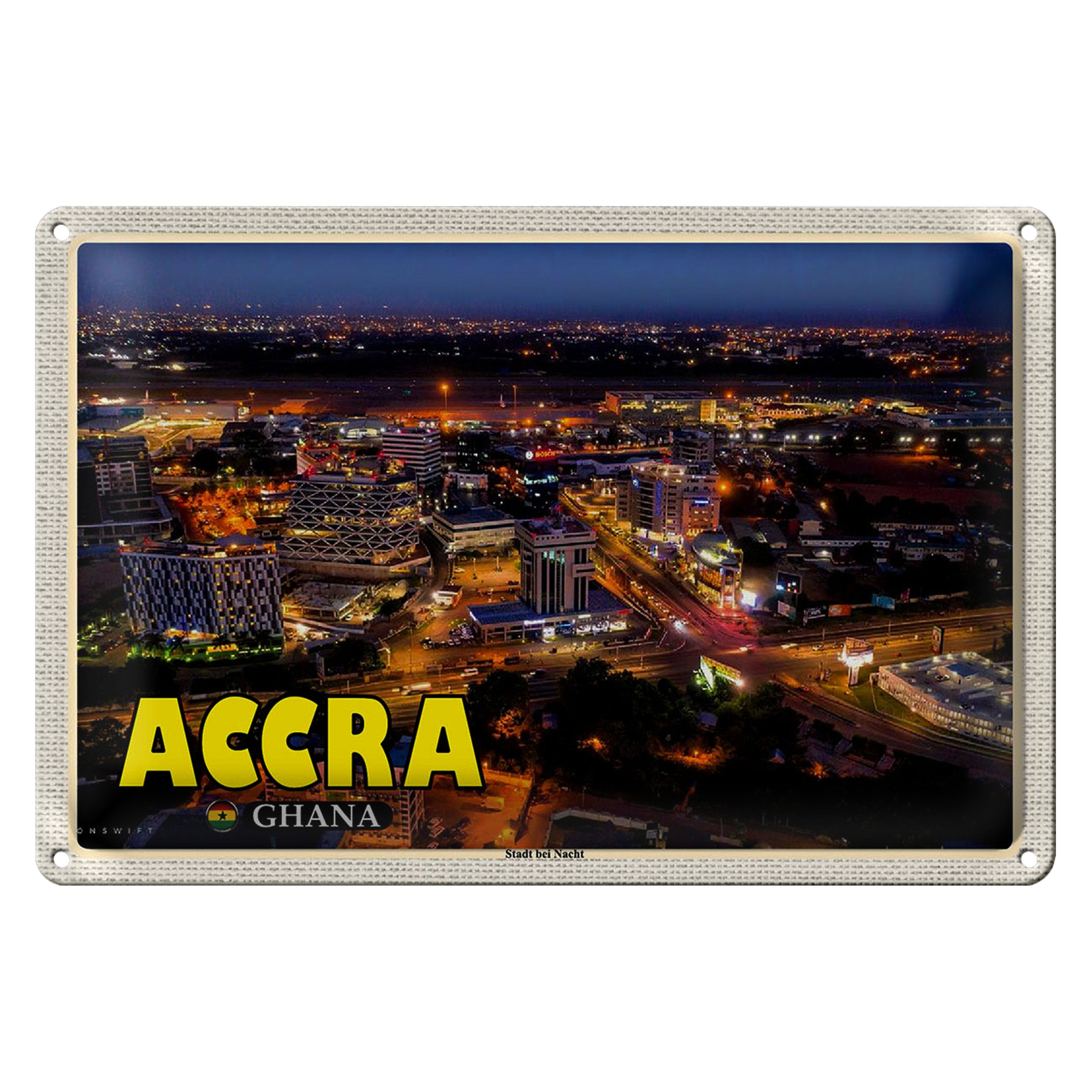 Roomando Metallschild Reise 18x12cm Accra Ghana Stadt bei Nacht