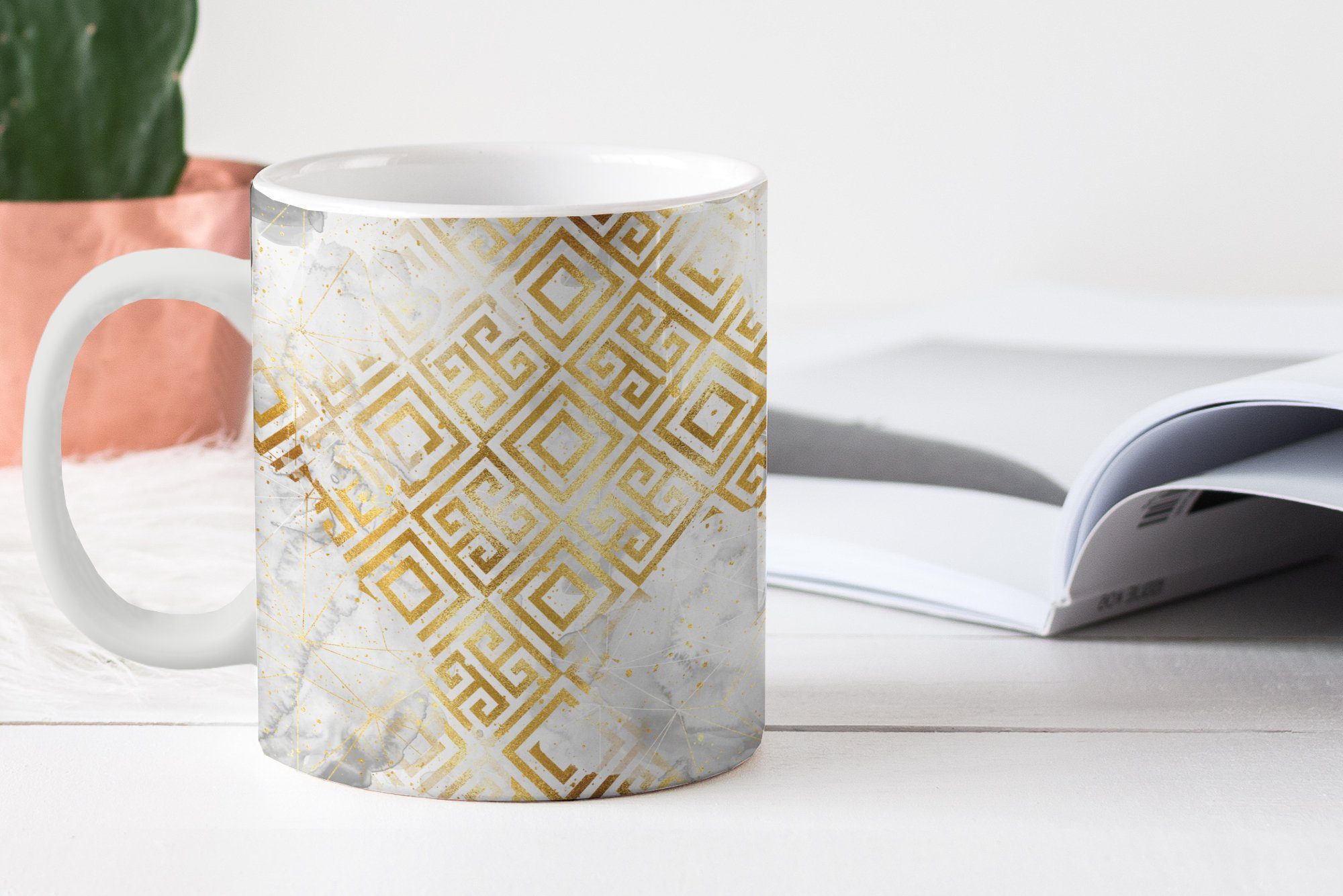 Muster - - Teetasse, Gold Becher, MuchoWow Keramik, Teetasse, Kaffeetassen, Tasse - Geometrie, Geschenk Marmor