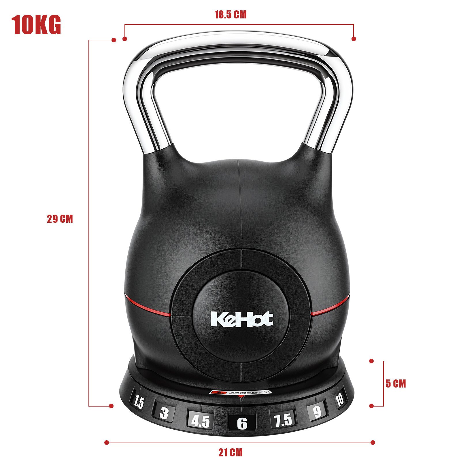 kehot Kettlebell Verstellbare Kettlebell Kugelhantel für Zuhause, (1,5–10 kg mit 7 Gewichtsstufen, Schnellverstellung mit kompakter Ablagebasis), Für Core, Swings und Ganzkörpertraining