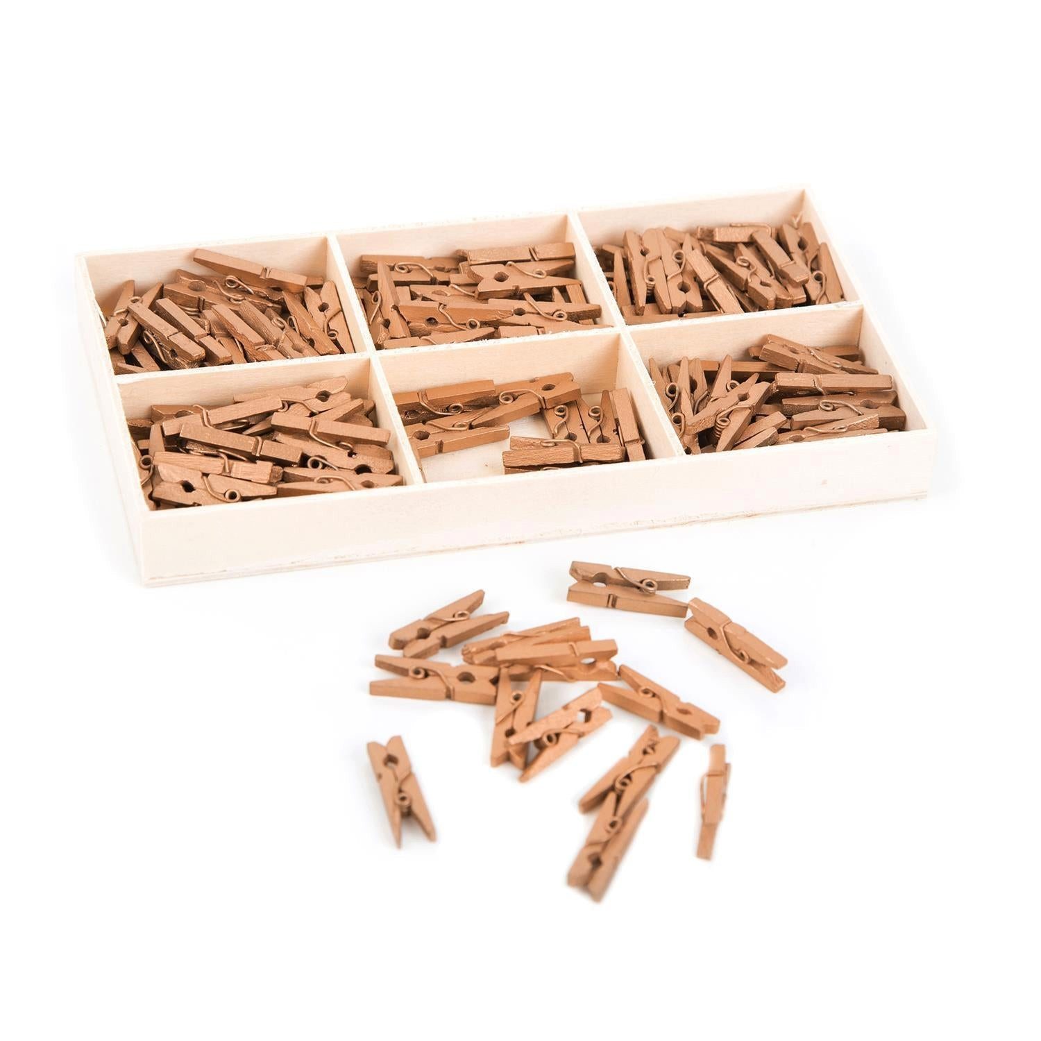 Logbuch-Verlag Dekofigur 135 mini Wäscheklammern aus Holz 2,5 cm gold - kleine Holzklammern
