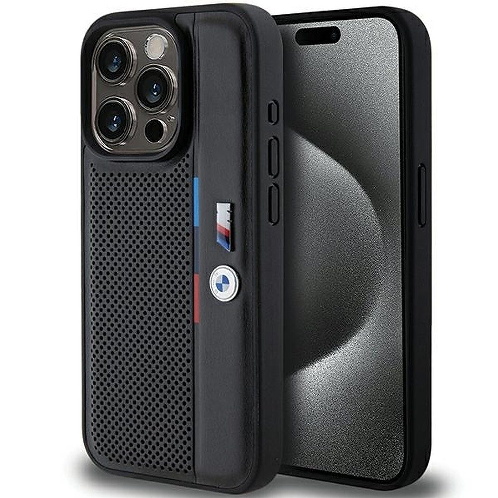BMW Handyhülle Schutzhülle Case 6,1 Zoll, Öko-Leder, Perforation, Tricolor-Linie