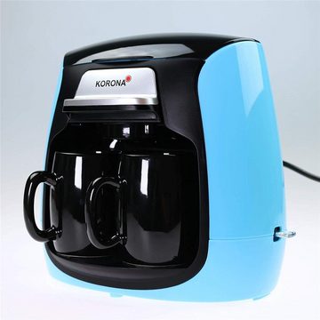 KORONA Filterkaffeemaschine 2 Tassen Kompakt-Kaffeemaschine, Mini-Kaffeeautomat inkl. 2 Keramiktassen, Permanent Filter, blau