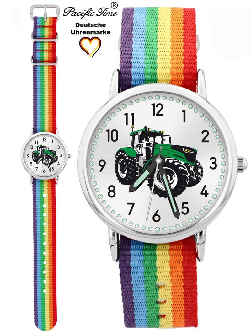 Pacific Time Quarzuhr Kinder Gratis Wechselarmband, Traktor grün Mix Design Match Regenbogen Armbanduhr - und Versand