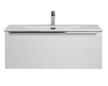 einfachgutemoebel Waschtisch-Set Badezimmer Set 4-tlg Whitskand 90cm, Einbaubecken, weiß-graueiche