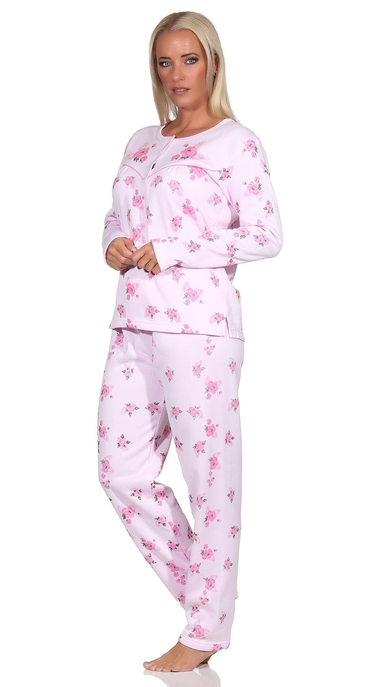 EloModa Pyjama Damen Thermo Pyjama lang zweiteiliger Schlafanzug, Gr. M L XL XXL (2 tlg) Rosa