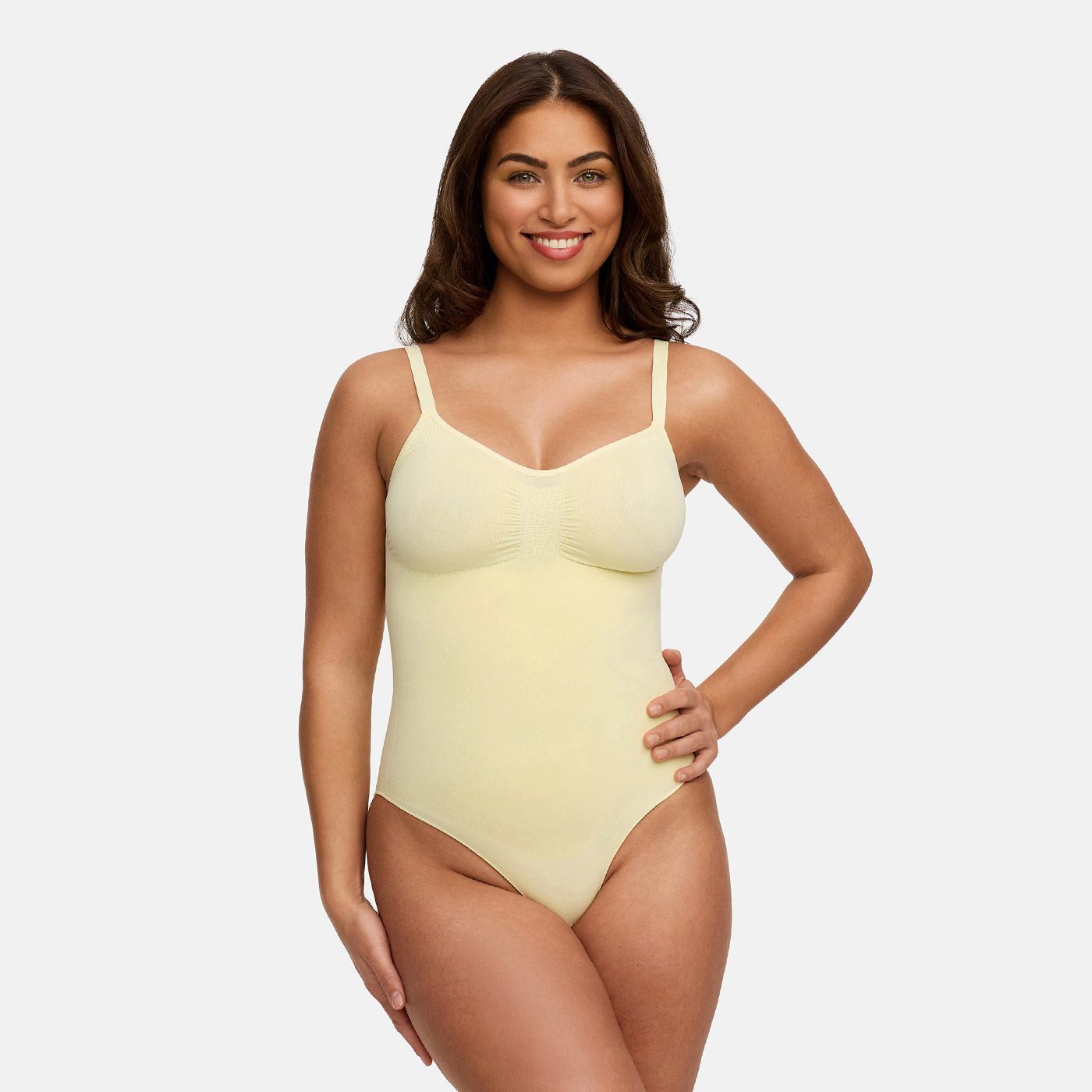 Creamy Fabrics Miederbody Bodysuit Sculpting Shapewear mit String (2)-Baby Yellow-M (1-tlg) Figurformend