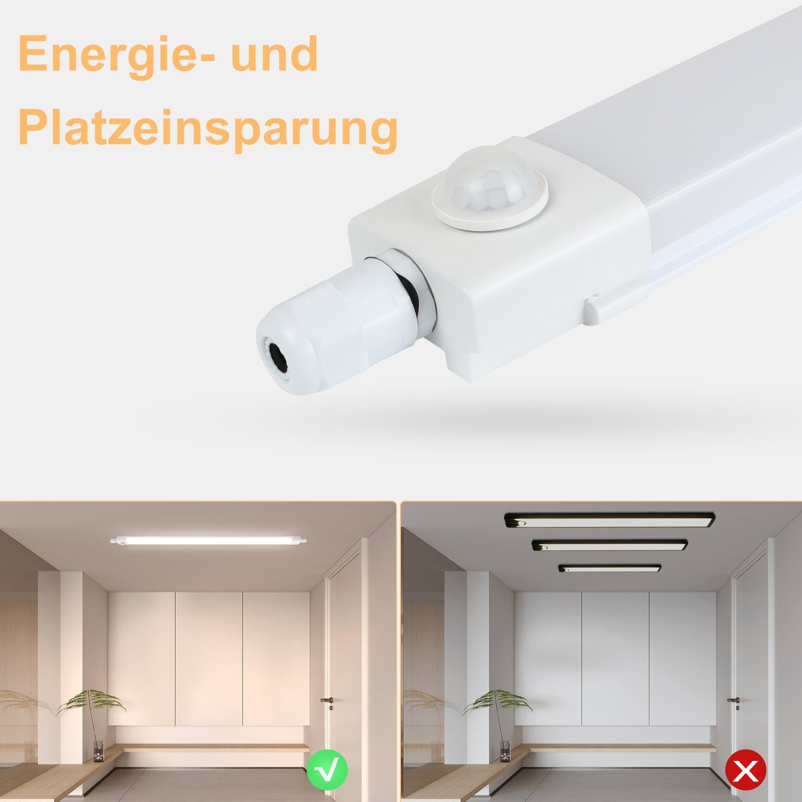 Materialien Bewegungsmelder LED-Lichtquelle, 120CM integriert, mit 36w, 4000k, LED Deckenleuchte LED Bewegungsmelder, Feuchtraumleuchte Bevorzugte ZMH fest