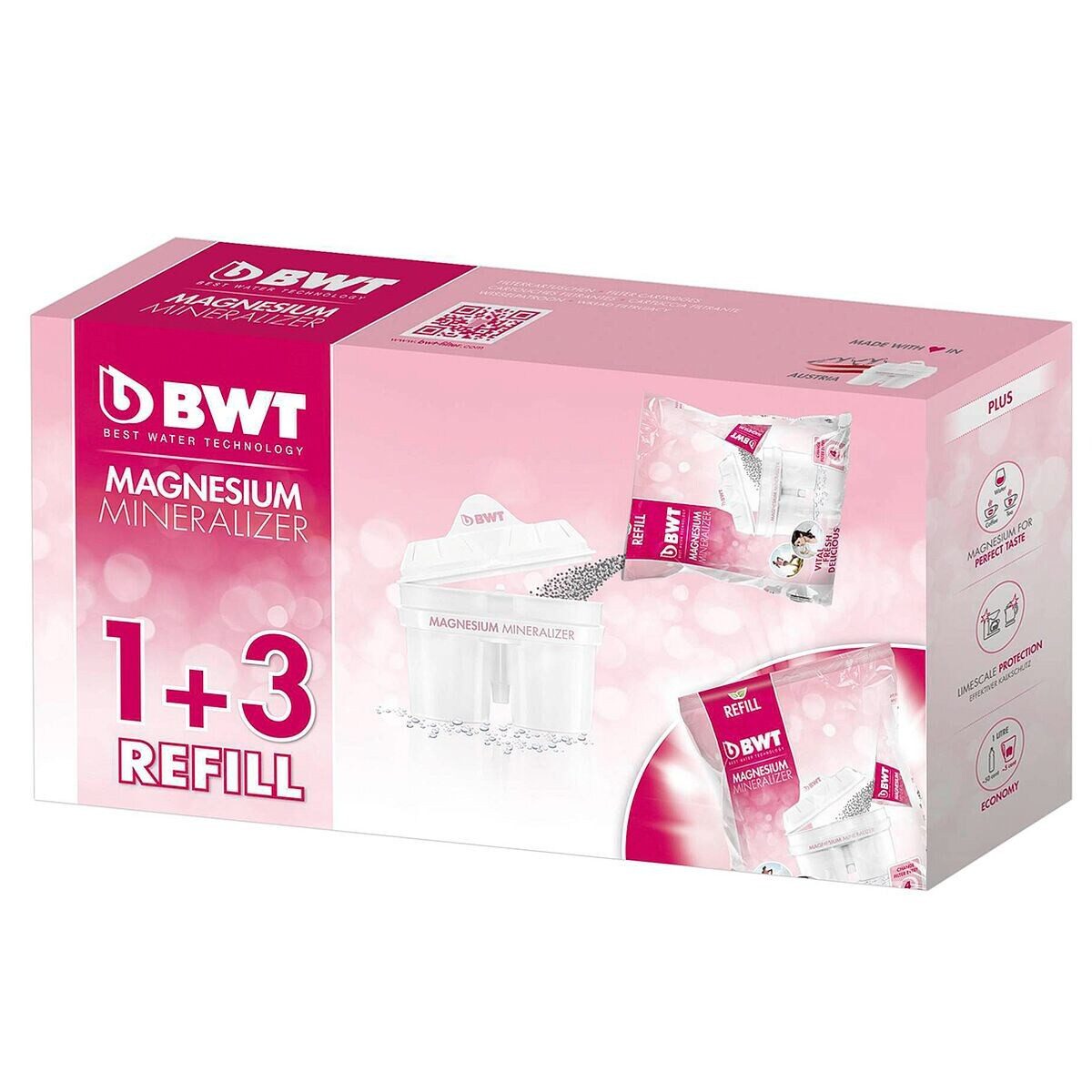 BWT Wasserfilter Magnesium Mineralized Water, Zubehör für BWT Wasserfiltersysteme, Filterkartuschen-Set, 3+1 Nachfüllpack