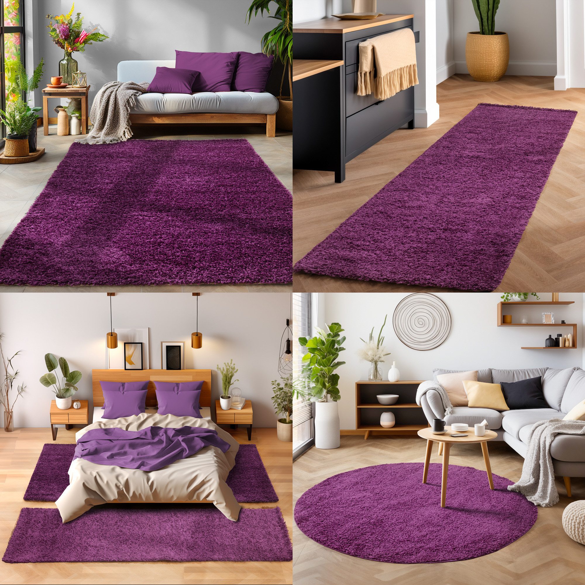 SIMPEX24 Teppich Unicolor - Einfarbig, Läufer, Höhe: 30 mm, Einfarbig Shaggy Teppich Wohnzimmer Langflor Versch. Farben und Größen