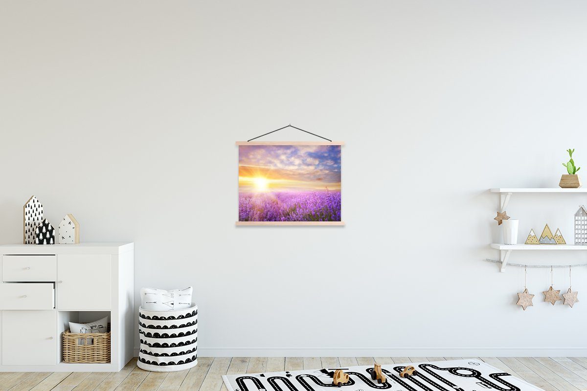 MuchoWow Poster Lavendel - Sonne für Posterleiste, (1 St), - Wohnzimmer, Himmel Magnetisch Bilderleiste, - Textilposter Natur