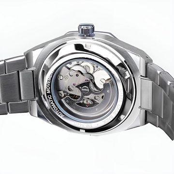 S&T Design Mechanische Uhr Mechanische Uhr Skelett Edelstahl, (inkl. Uhrenetui, und Armbandkürzer), Mechanische Armbanduhr für Herren, Achteckig, Wasserdicht