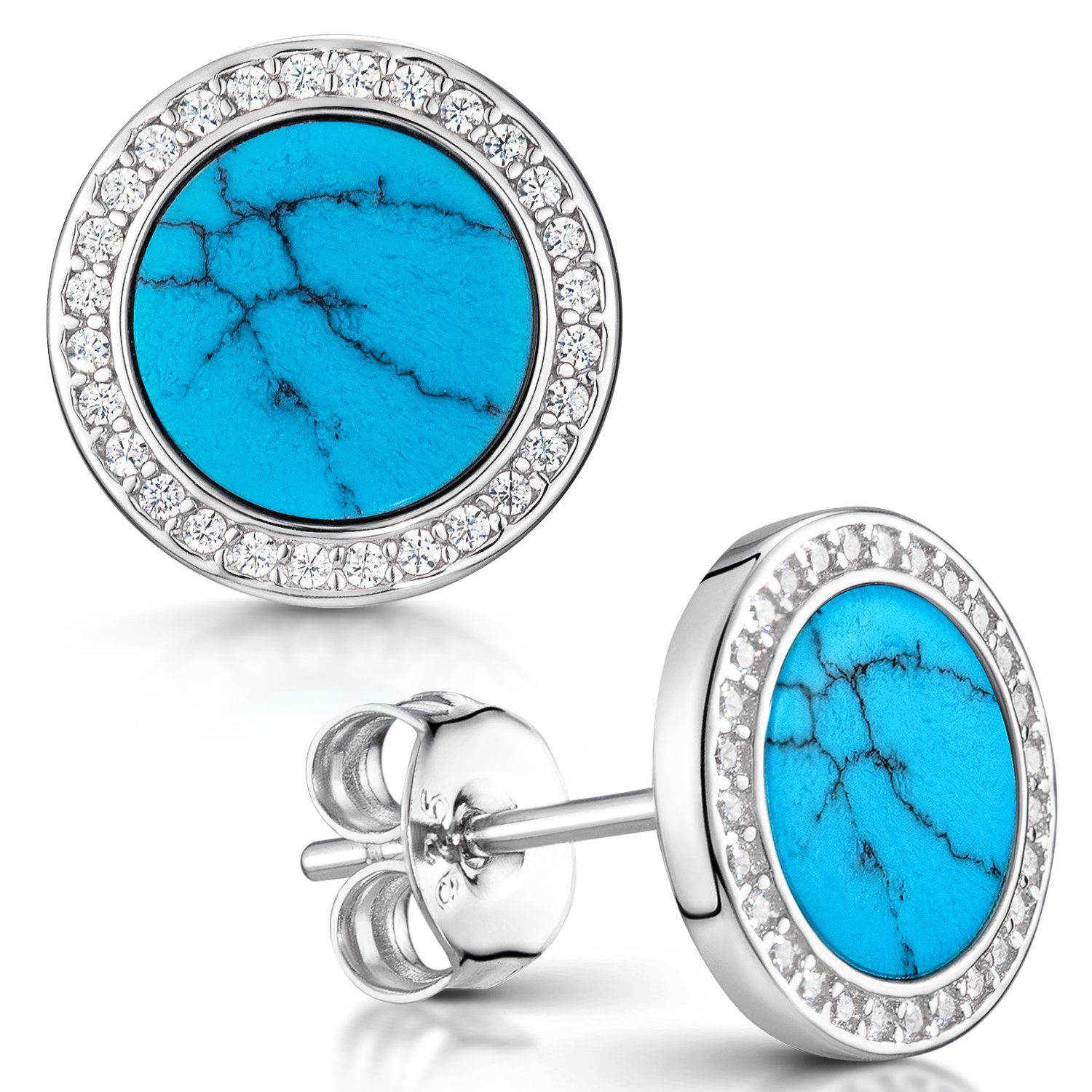 Materia Paar Ohrstecker Damen Ohrringe Naturstein Türkis mit Zirkonia SO-39 günstig online kaufen