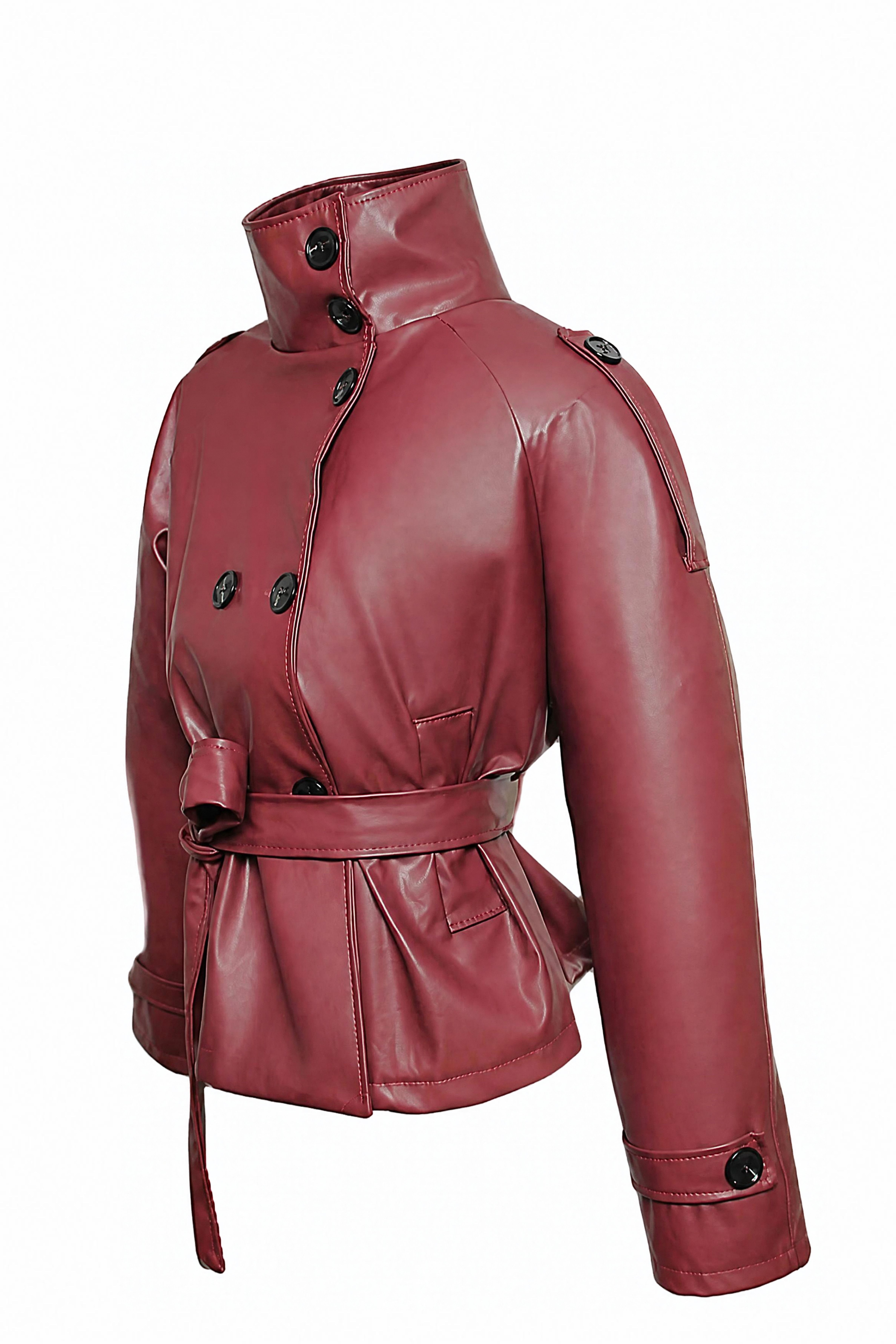 Be Noble Lederimitatjacke Lugano Lederjacke als kurzer Trenchcoat aus Kunstleder in der Farbe Pflaume