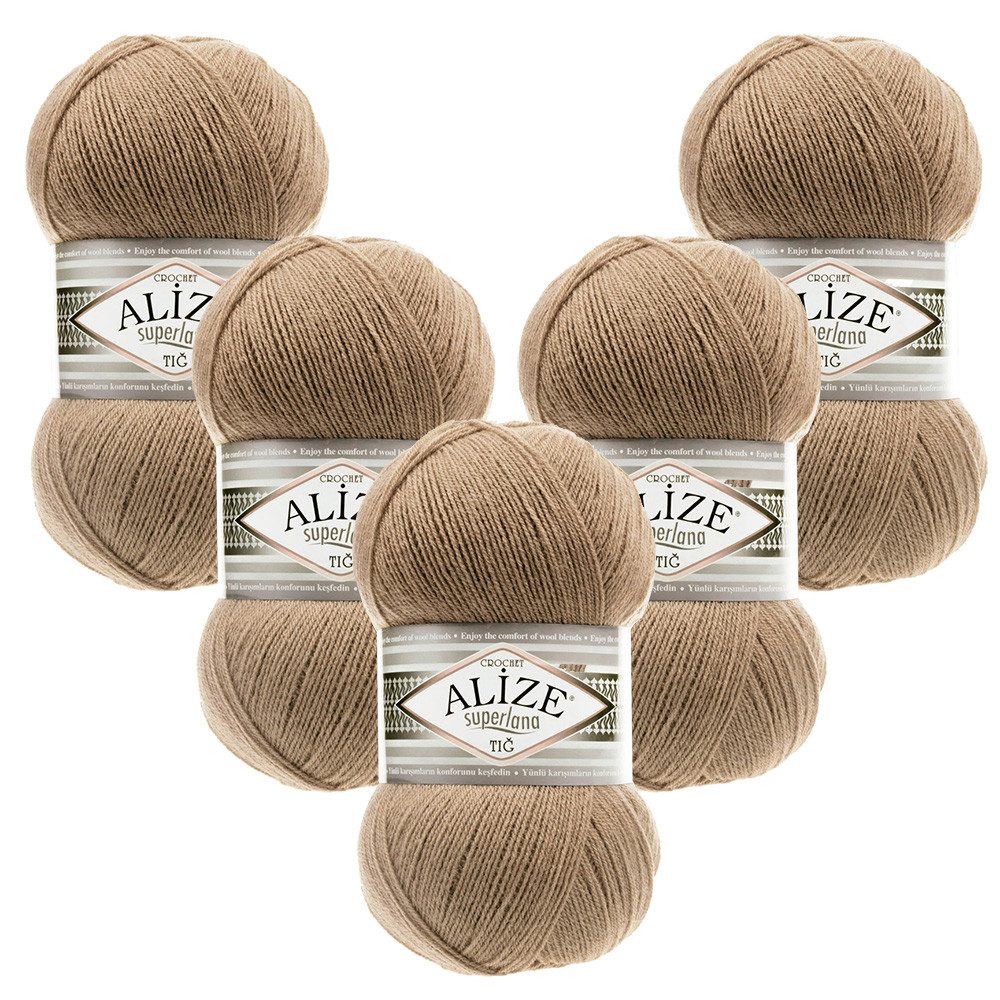 Alize 5 x ALIZE Superlana Tig Häkelwolle, 570 m, Handstrickgarn, Fein,Häkeln,Stricken