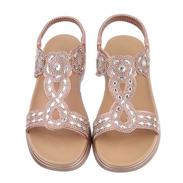 Ital-Design Damen Freizeit Riemchensandalette Keilabsatz/Wedge Keilsandaletten in Roségold