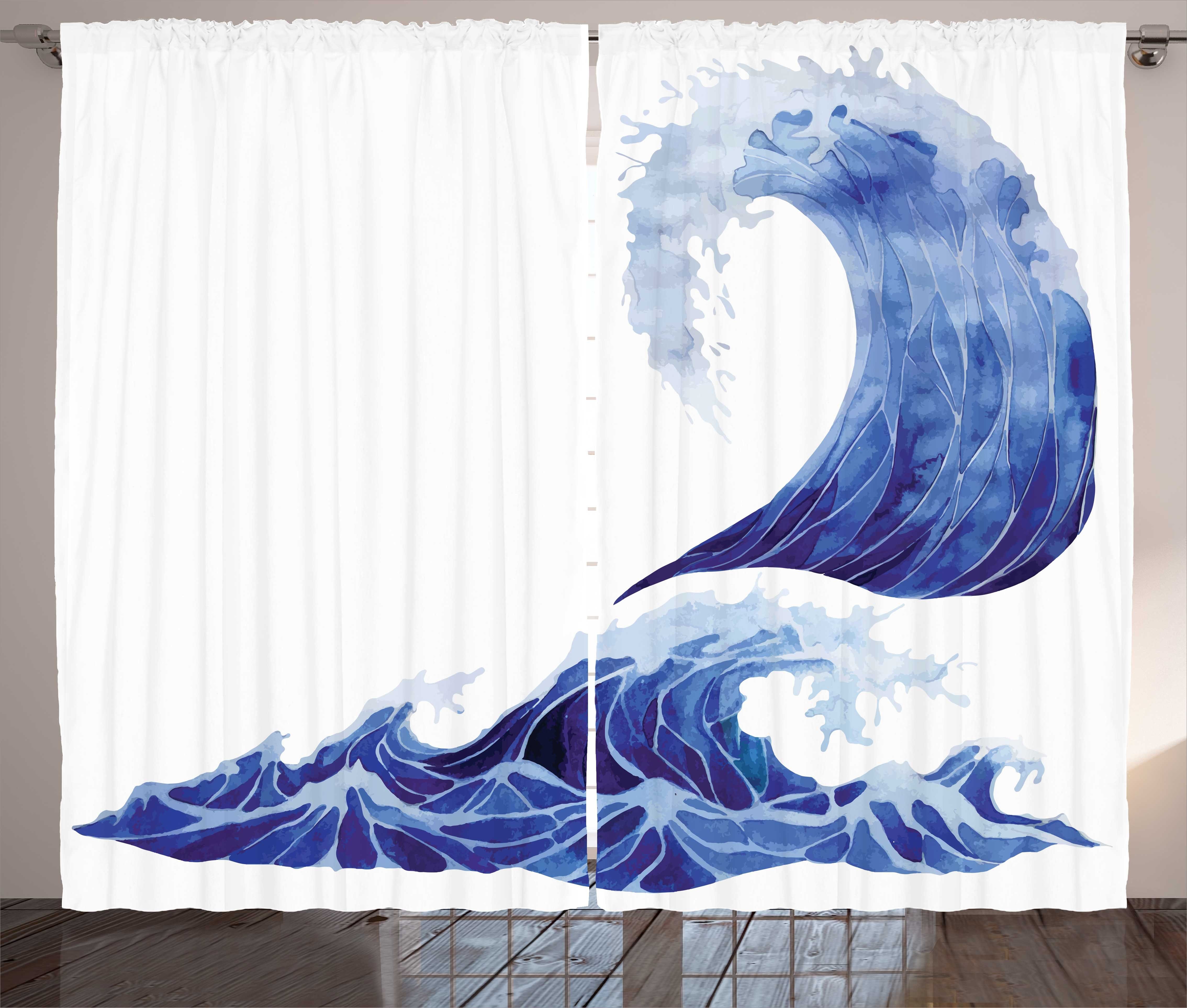 Gardine Schlafzimmer Vorhang Ozean mit Waves und Haken, Sturm Schlaufen Kräuselband Aquatic Blue Abakuhaus