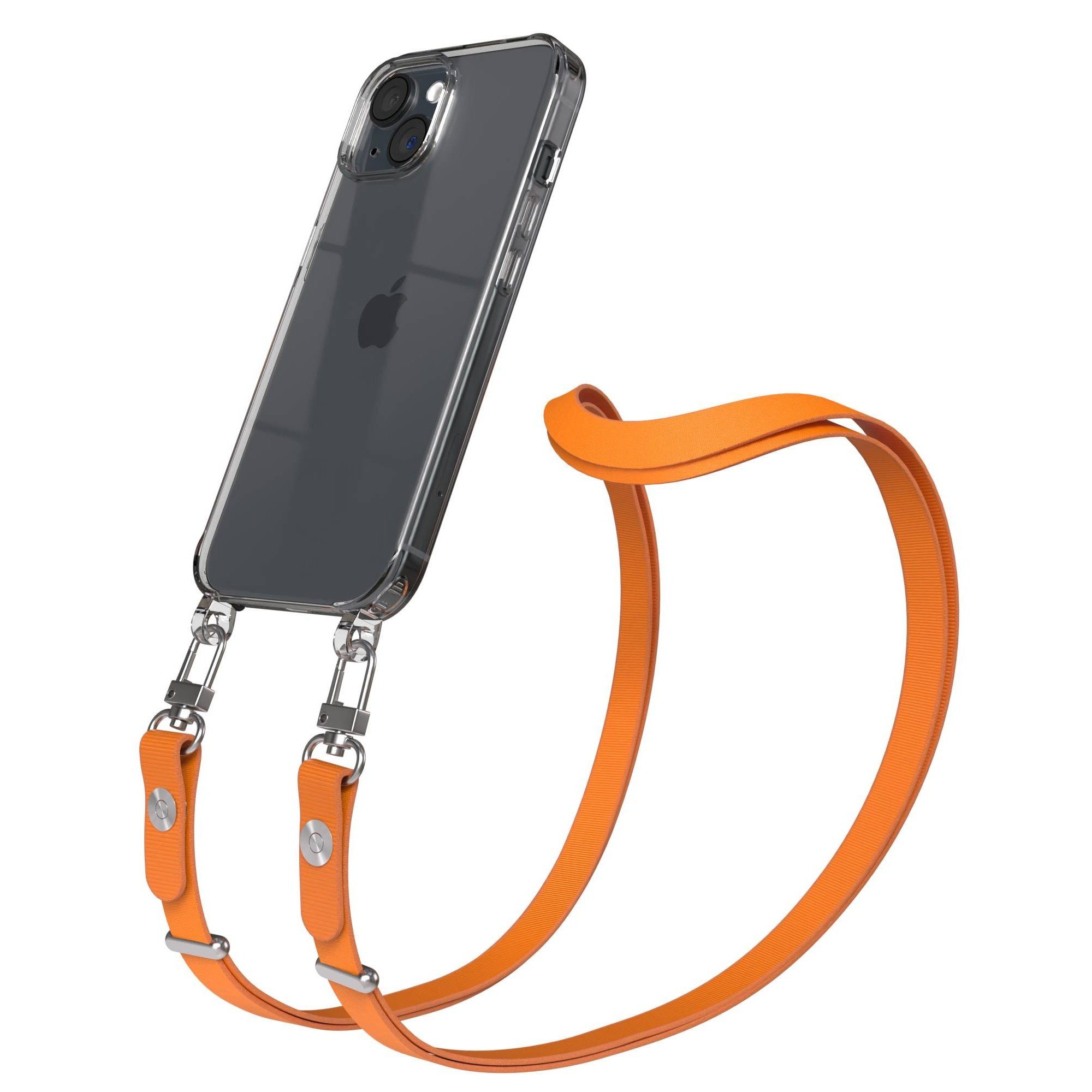 EAZY CASE Handykette für Apple iPhone 15 Handyhülle mit Handyband magnetisch, Kordel fürs Handy in Orange mit flexibler Länge und Magnetband