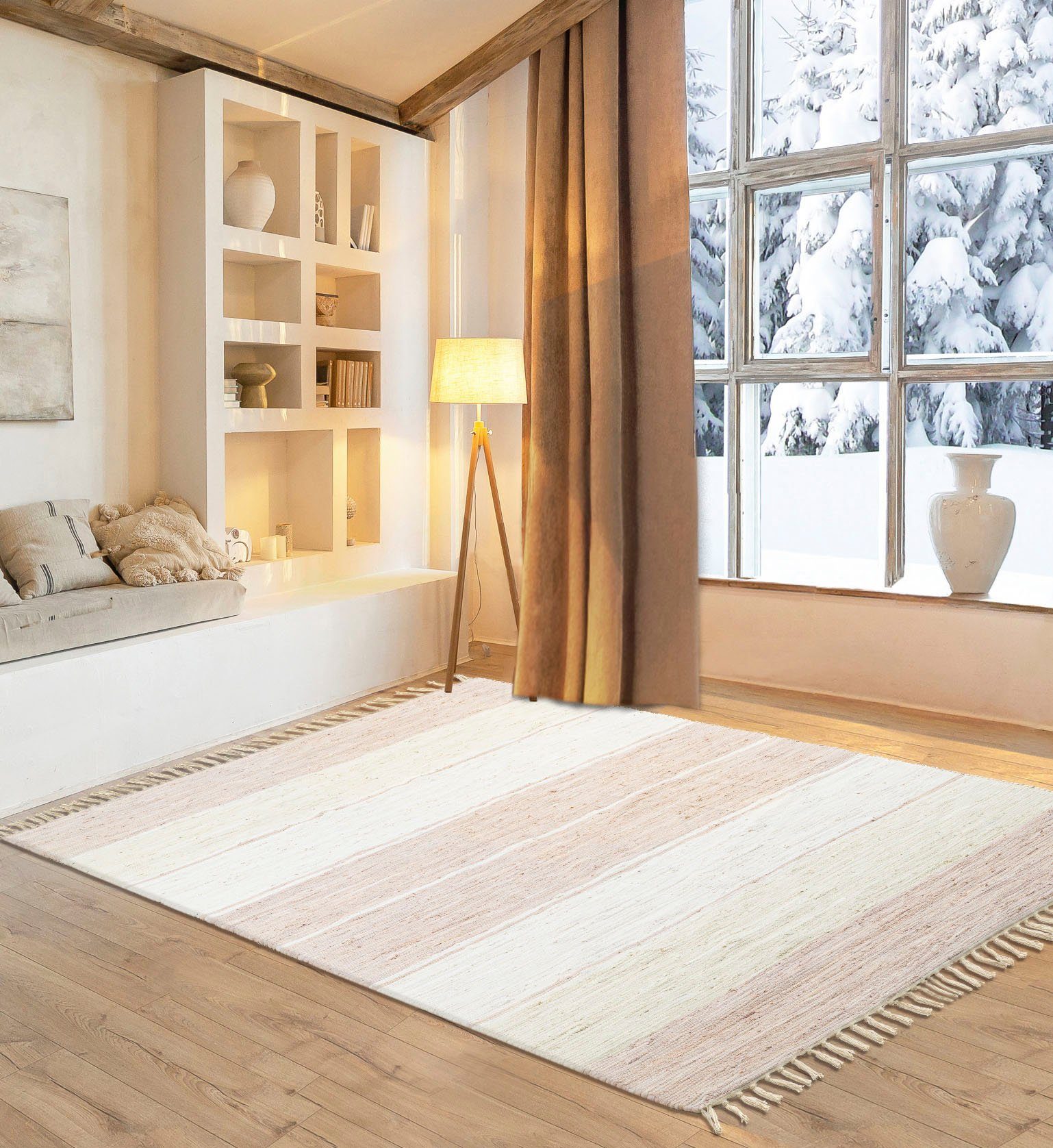 my home Teppich Alizee, rechteckig, Höhe: 5 mm, Wendeteppich, reine Baumwolle, handgewebt, gestreift, waschbar, modern