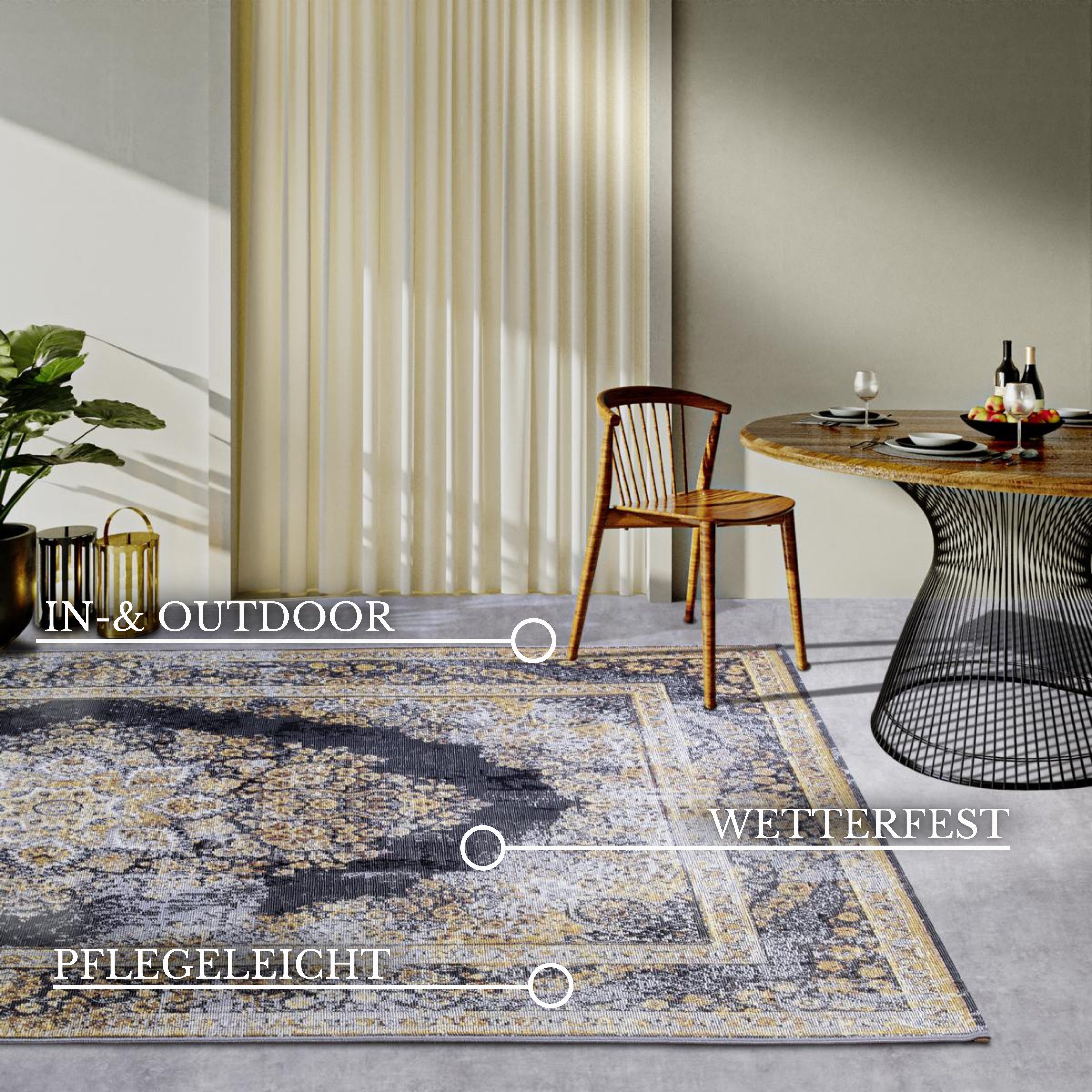 Villeroy & Boch Outdoorteppich Martha, rechteckig, Höhe: 3 mm, Outdoor, Flachgewebe, wetterfest, Balkon, Garten, Klassisch, Terrasse