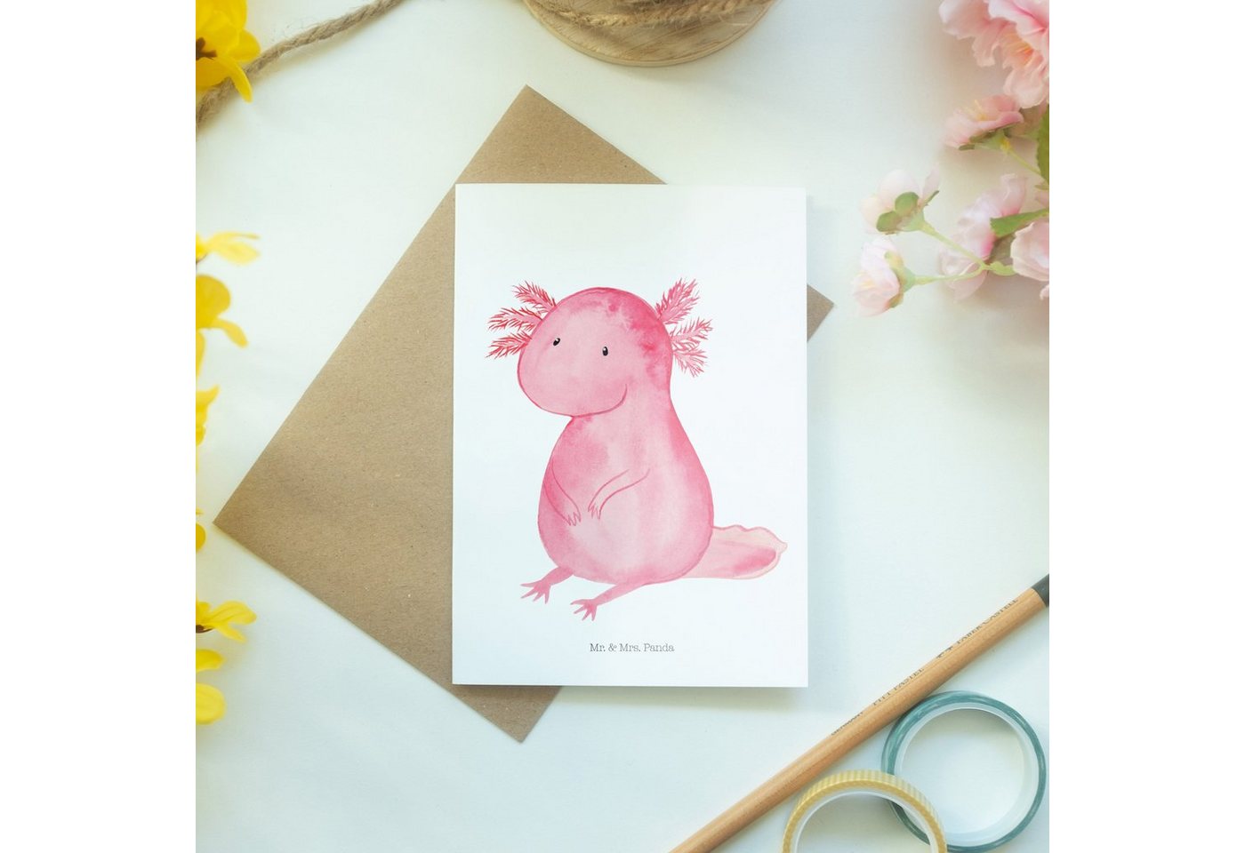 Thumbnail - Mr. & Mrs. Panda Grußkarte Axolotl Niedlich, Geburtstagskarte, Karte, Hochzeitskarte, Herzberührende Sprüche
