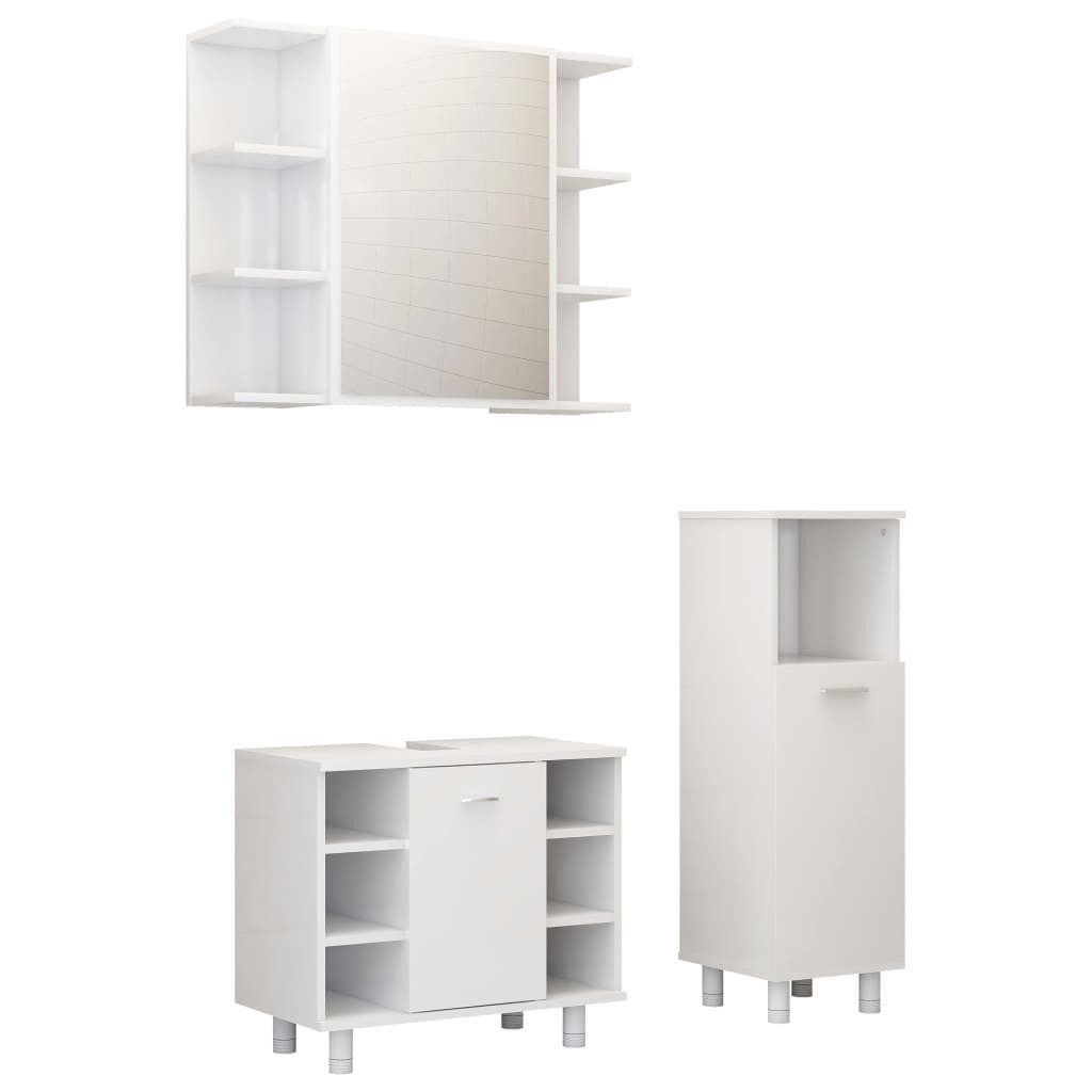 vidaXL Badmöbel-Set, 3-tlg. Badezimmermöbel Set Weiß Holzwerkstoff