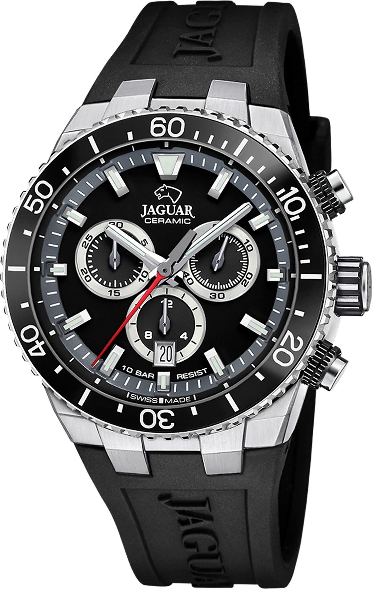 JAGUAR Chronograph Jaguar Herrenuhr Silikon schwarz Jaguar, (Chronograph), Herren Armbanduhr rund, Silikonarmband schwarz
