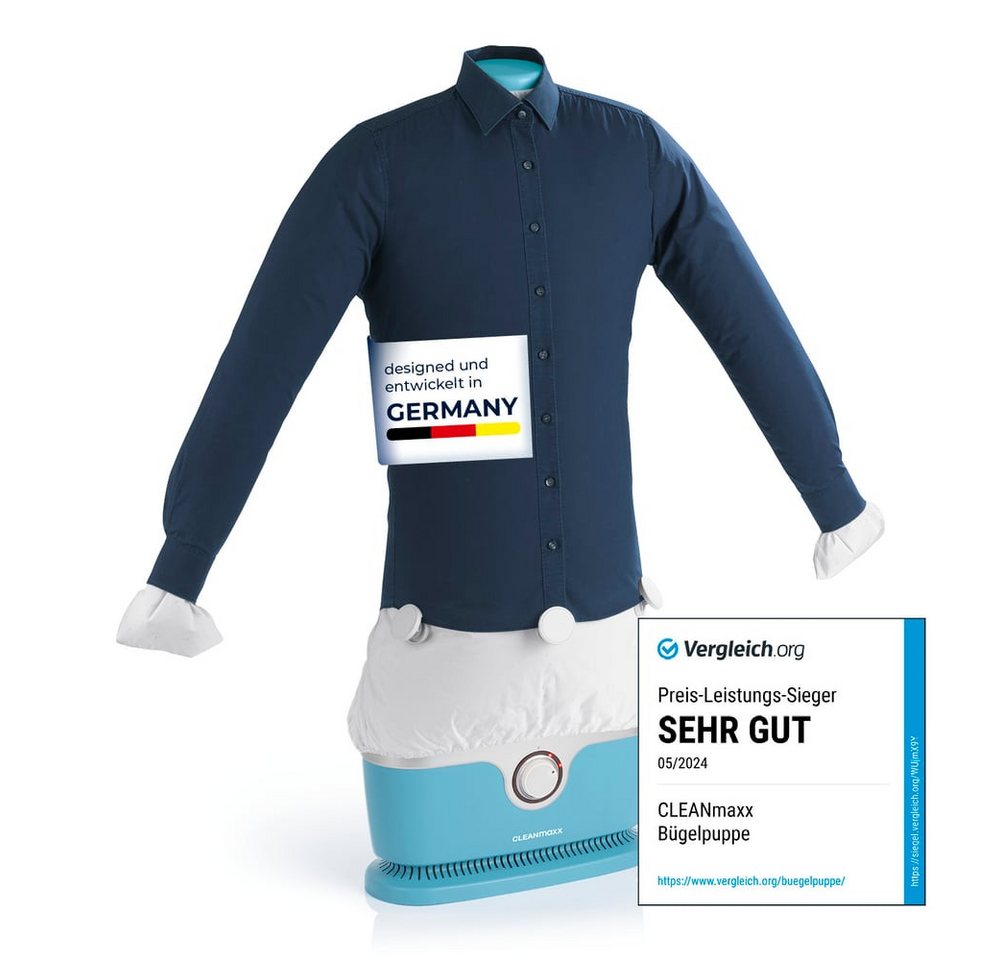 CLEANmaxx Bügelsystem Hemden- und Blusenbügler 1800W blau, 1800 W, Bügelstation Hemd & Blusenbügler schnell trocken & gebügelt
