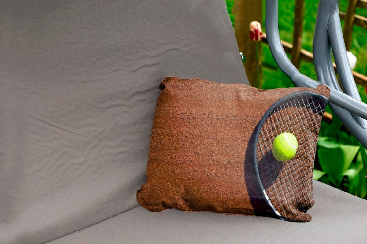 Nahaufnahme Dekokissen Tennisballs Polyester, eines einem MuchoWow Kissenhülle Schläger, Dekokissenbezug, auf Outdoor-Dekorationskissen,