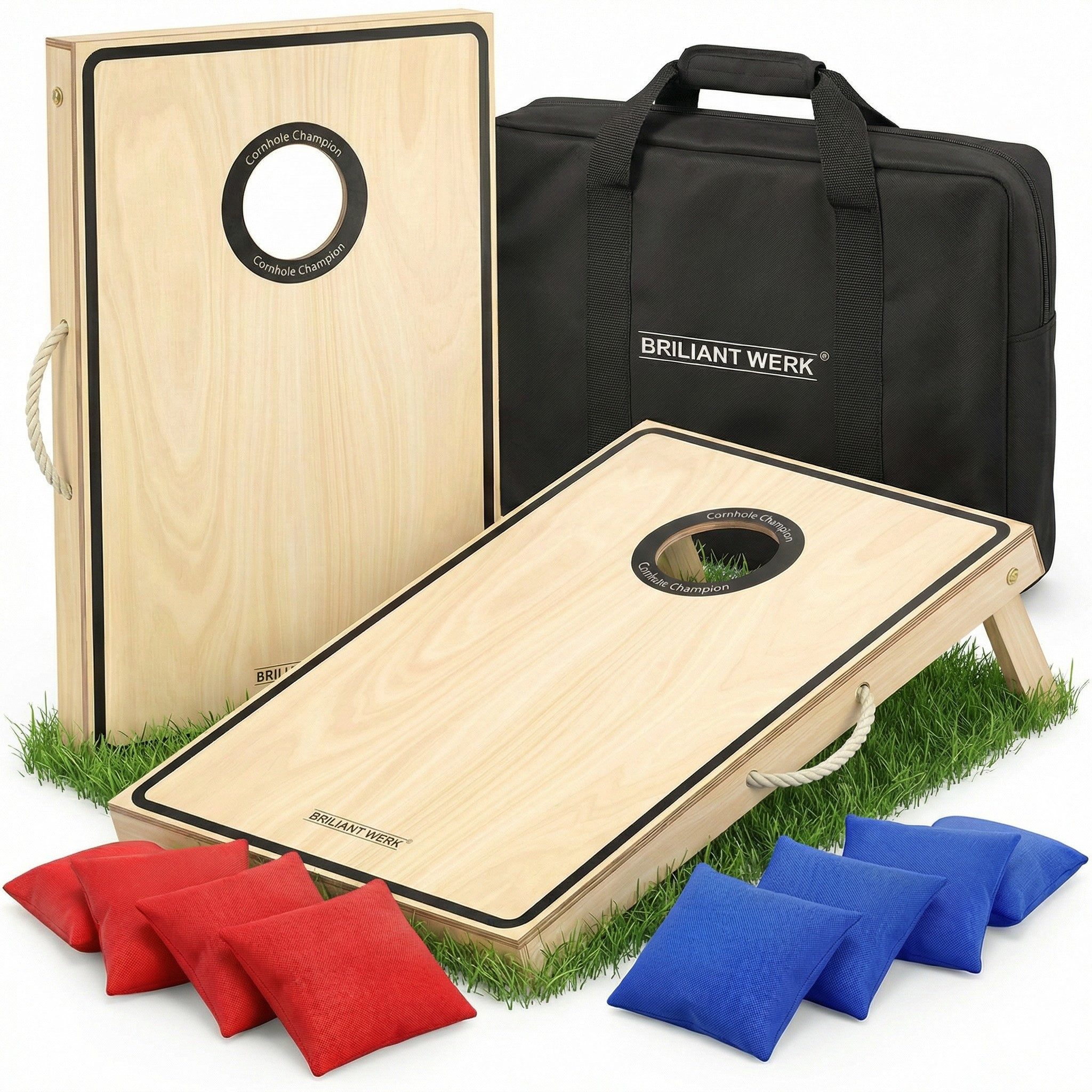 Briliantwerk Spielzeug-Gartenset Cornhole Spiel Outdoor, 11-teiliges Echtholz Wurfspiel, Sackloch Spiel, Bean Bag Game