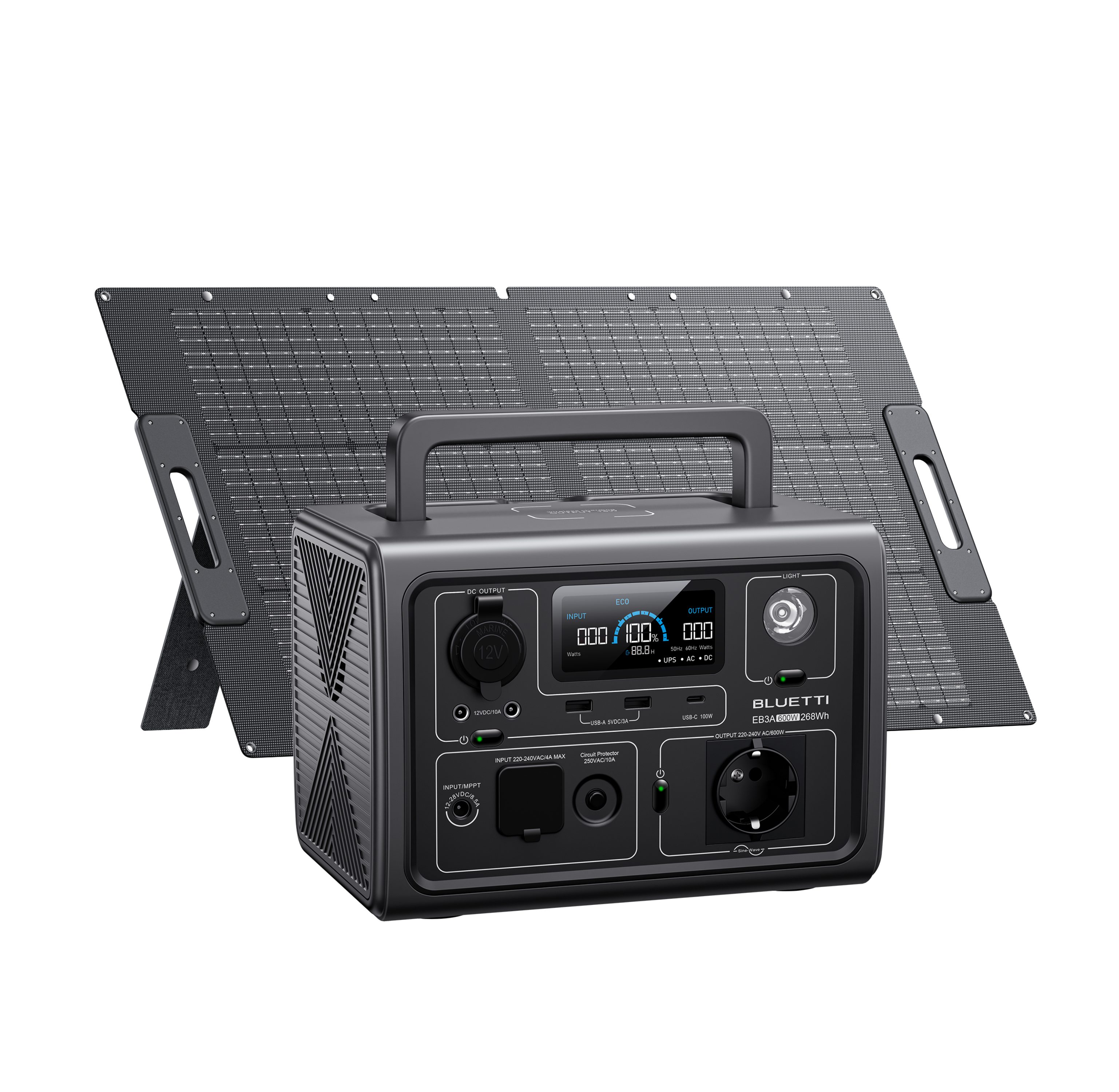 BLUETTI Stromerzeuger Solar Generator Kit EB3A 600W mit 100W Solarpanel, (1-tlg., 268Wh LiFePO4)