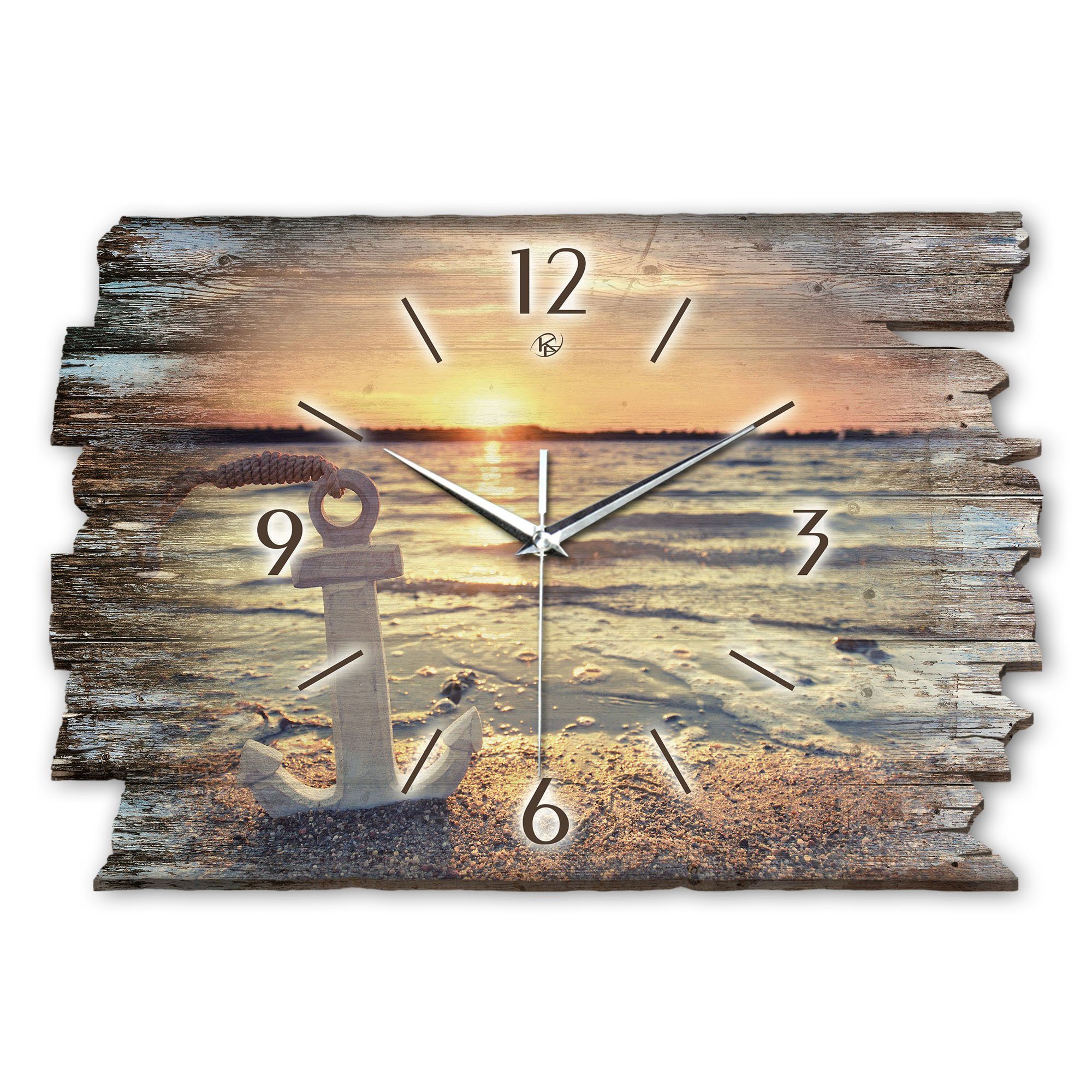 Kreative Feder Wanduhr Design-Wanduhr „See“ aus Holz im Shabby Style Design (ohne Ticken, flüsterleises Uhrwerk, außergewöhnlich, modern)