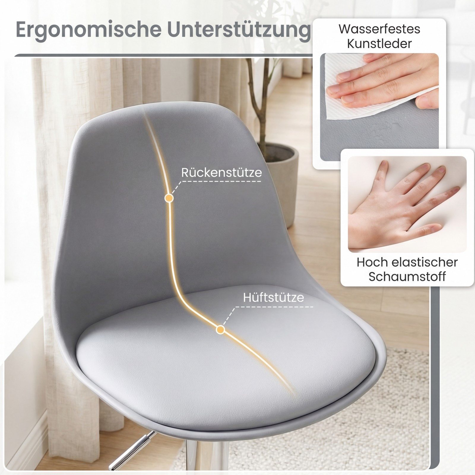 COSTWAY Barhocker (2er Set), drehbar 60-82cm höhenverstellbare Sitzhöhe gepolstert