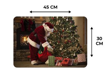 Platzset, Der Weihnachtsmann legt Geschenke unter den Baum, MuchoWow, (6-St), Platzset, Platzdecken, Platzmatte, Tischmatten, Schmutzabweisend