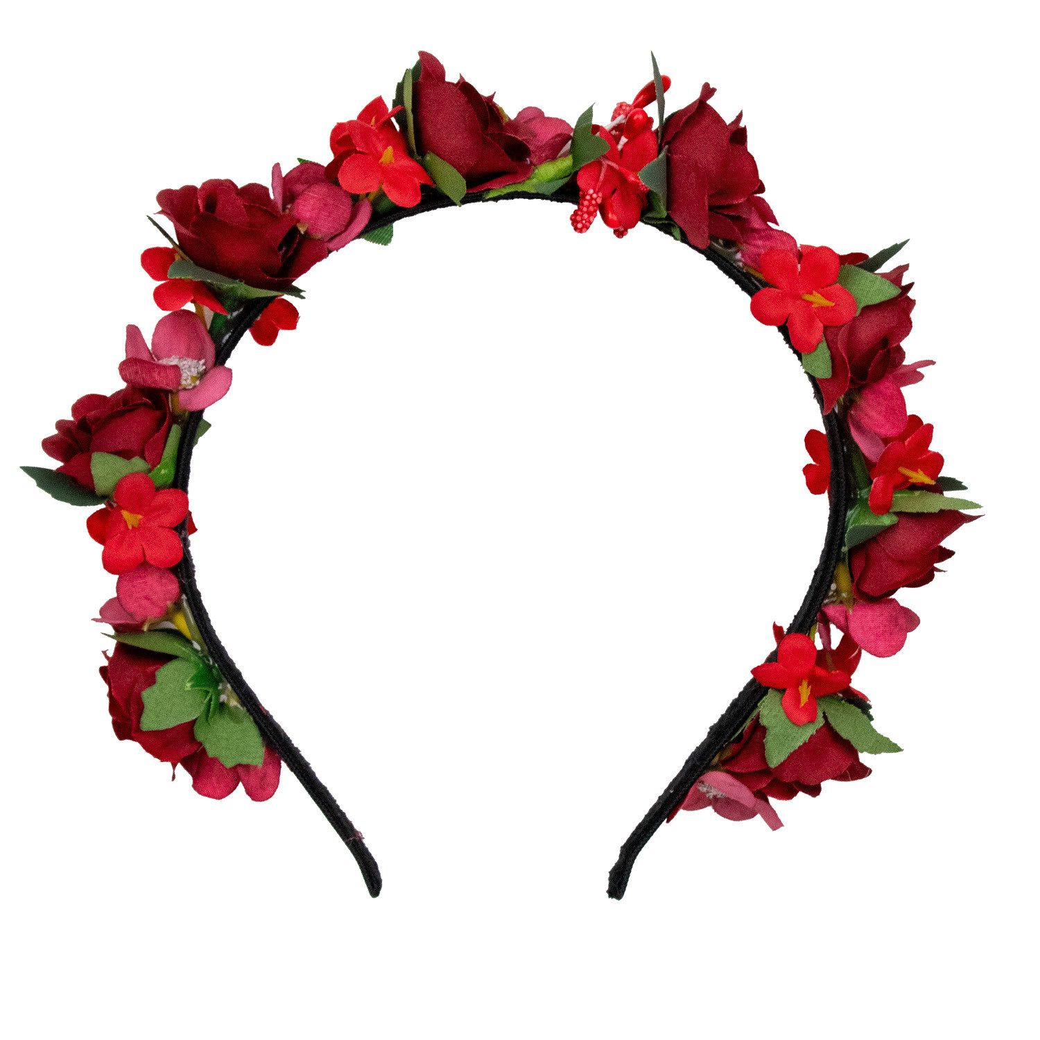 Trachtenland Kostüm Blumen Haarreif 'Sabia' mit Rosen und Blüten, Rot