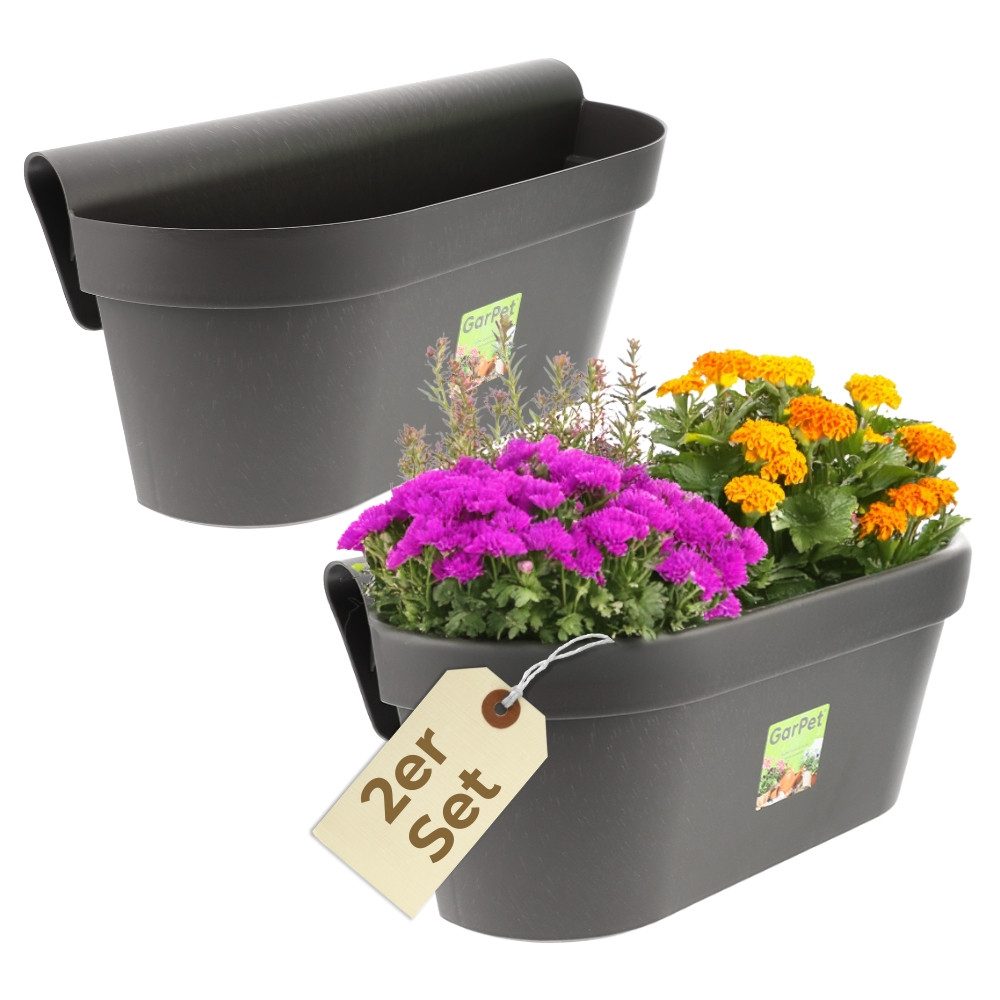 GarPet Balkonkasten 2er Set Geländerkasten Balkon mit Wasserspeicher Blumen günstig online kaufen