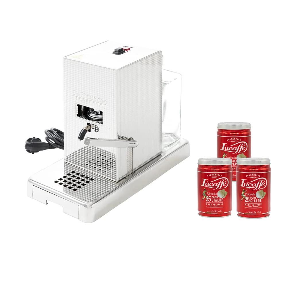 La Piccola Espressomaschine Piccola Perla + 75 Lucaffé ESE-Pads 44mm, Edelstahl, kompakte Größe, energiesparende Standyby-Funktion, schnelles Aufheizen, Made in Italy
