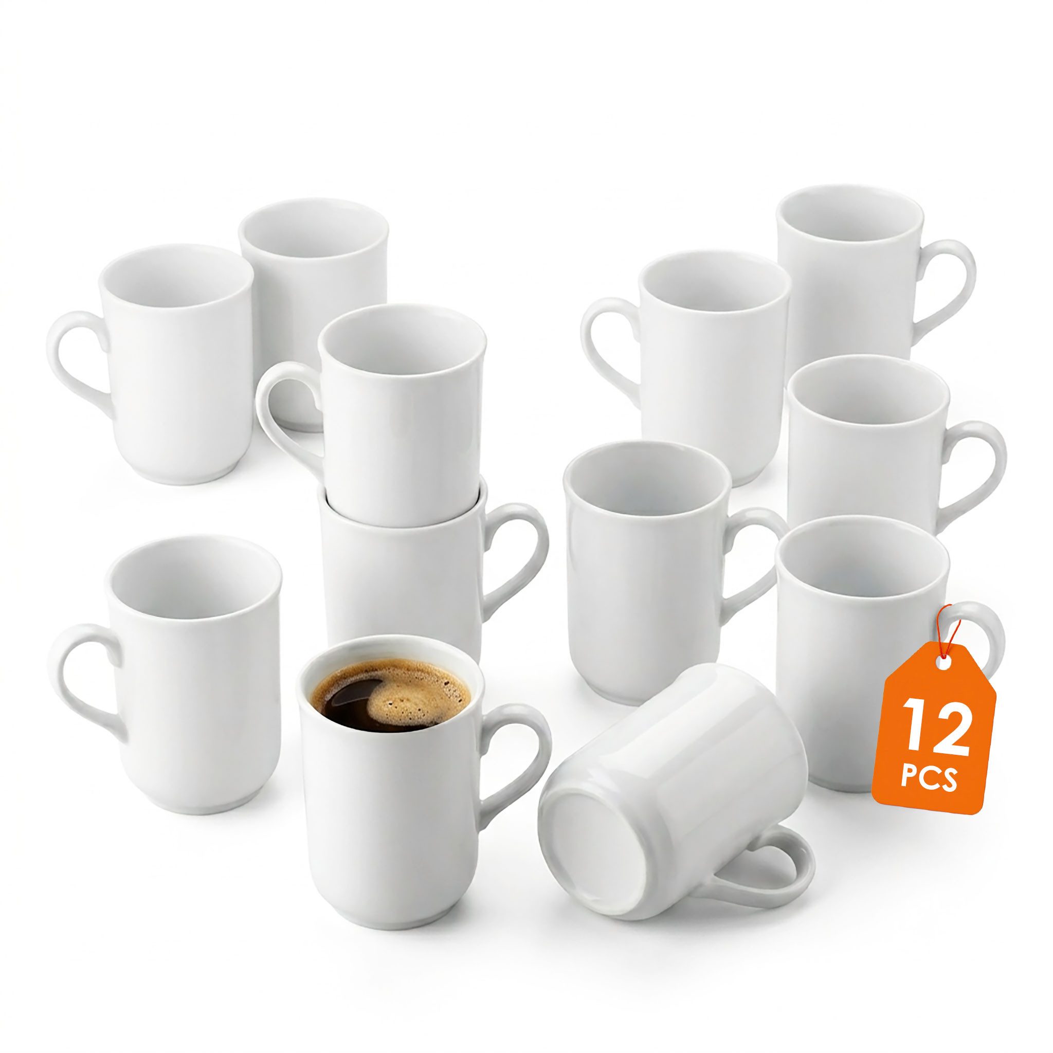 Spetebo Tasse Kaffeegeschirr mit Henkel in weiß, 12-tlg., Porzellan, Kaffeebecher für Büro, Gastronomie und Zuhause
