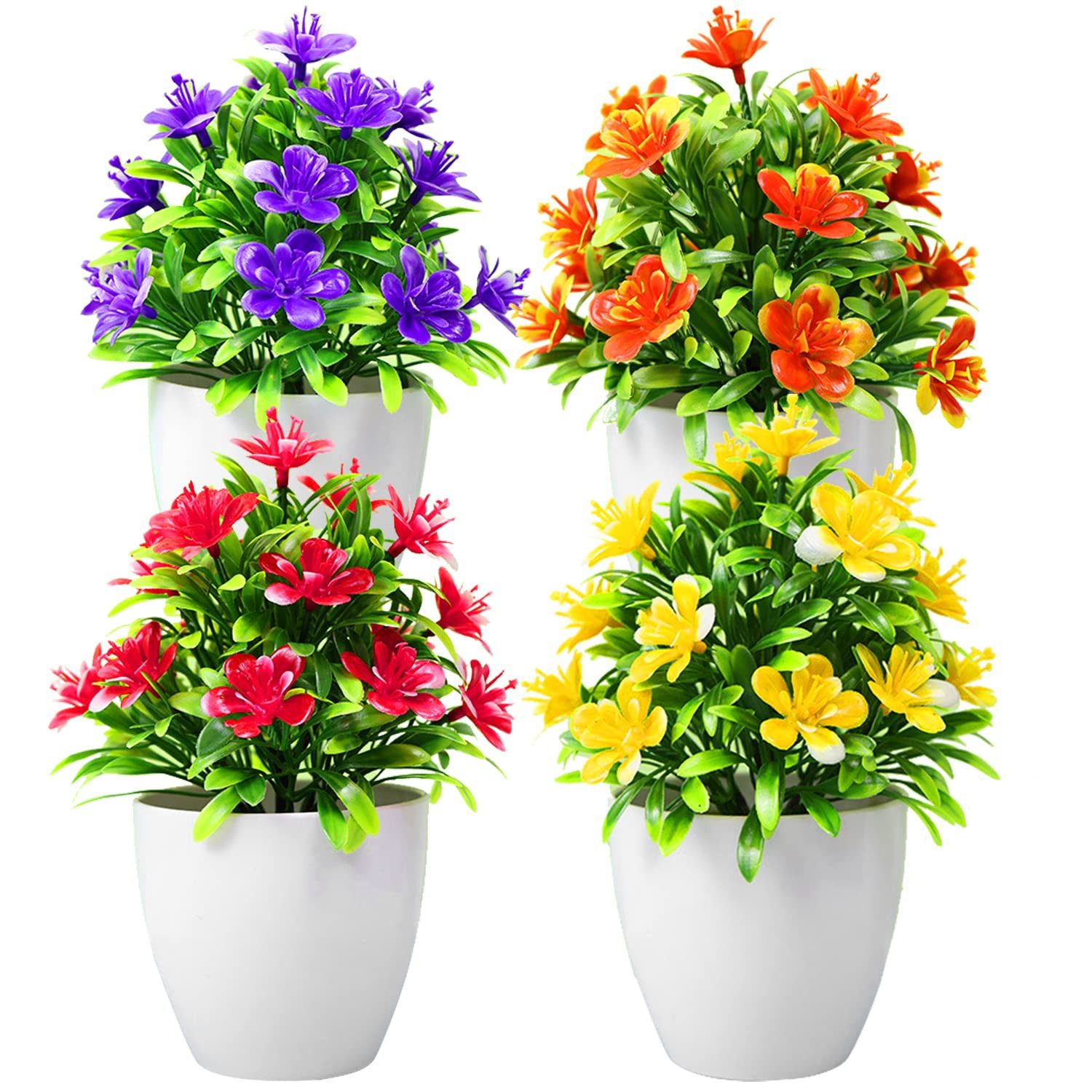 Kunstpflanze 4 Stück Kunstblumen im Topf Künstliche Blumen Klein Kunstpflanze, Agger, Mini Künstliche Pflanzen Wie Echt im Topf für Hause Büro Cafe