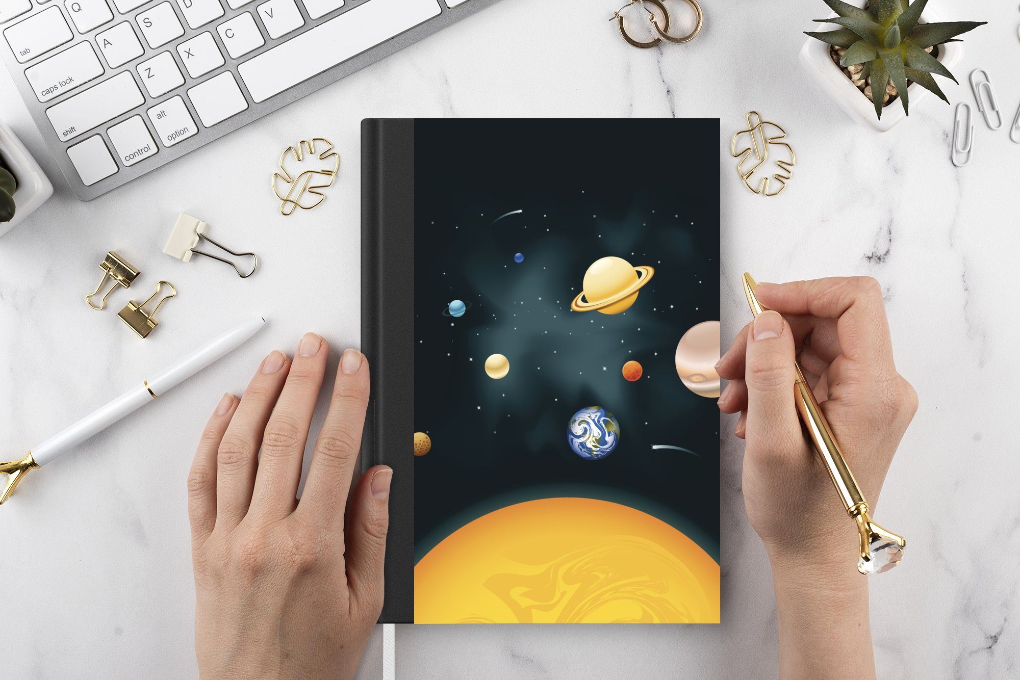 des Tagebuch, 98 A5, Sonnensystems Haushaltsbuch Eine Notizbuch Illustration MuchoWow unserem Seiten, Planeten, Merkzettel, Notizheft, mit Journal,