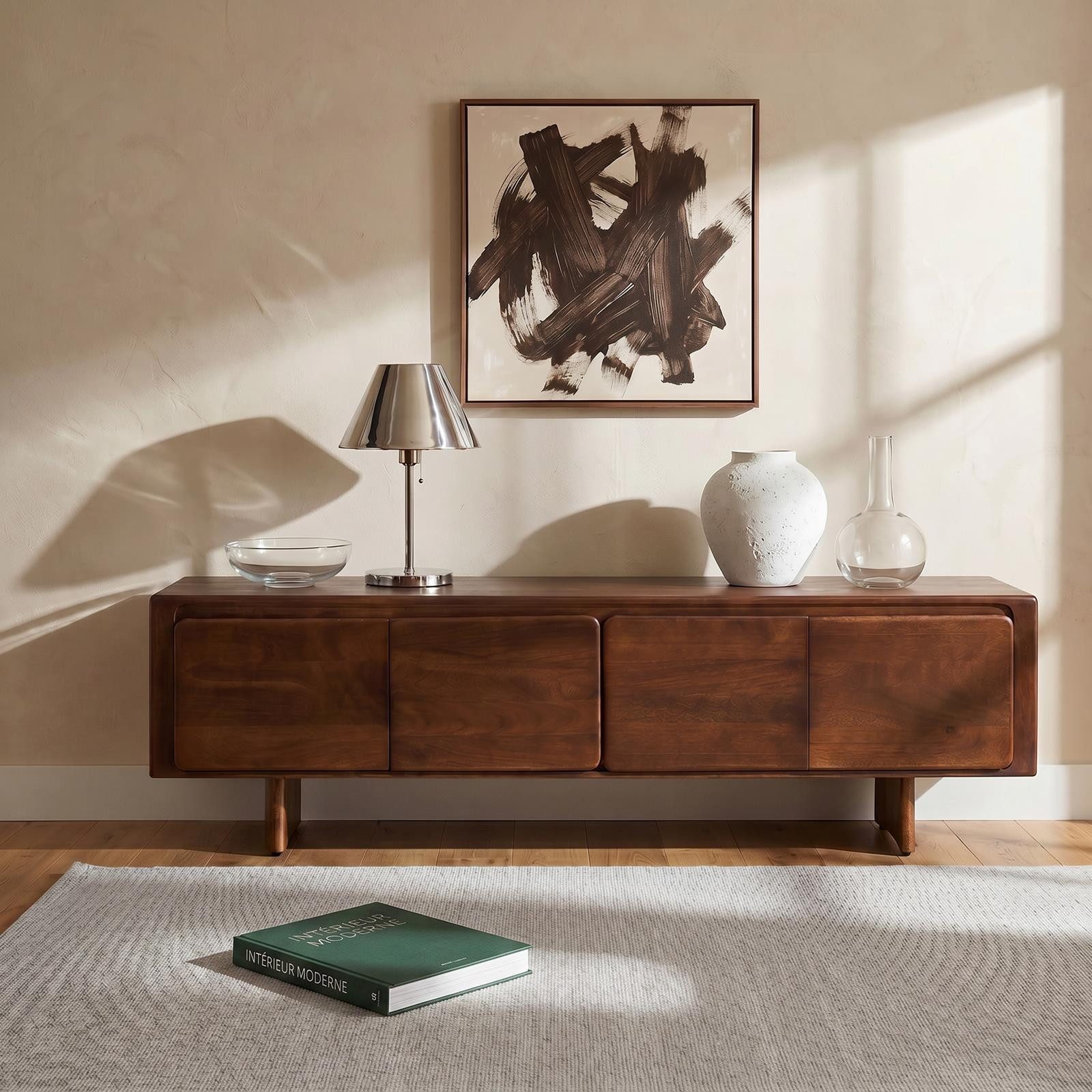 IDIMEX Lowboard DIMA, TV Lowboard aus massivem Mangoholz mit 4 Türen Dunkelbraun