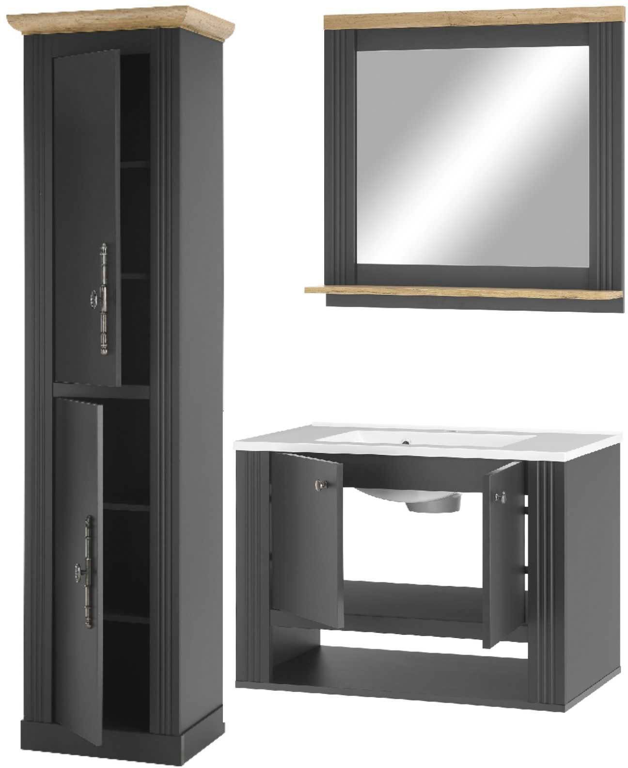 OTTO home Badmöbel-Set WESTMINSTER, Bad im Landhausstil, 3-teiliges Badezimmer, (3-St), Hänge-Waschtisch, Spiegel, Hochschrank, in 2 Farben, Breite 150 cm