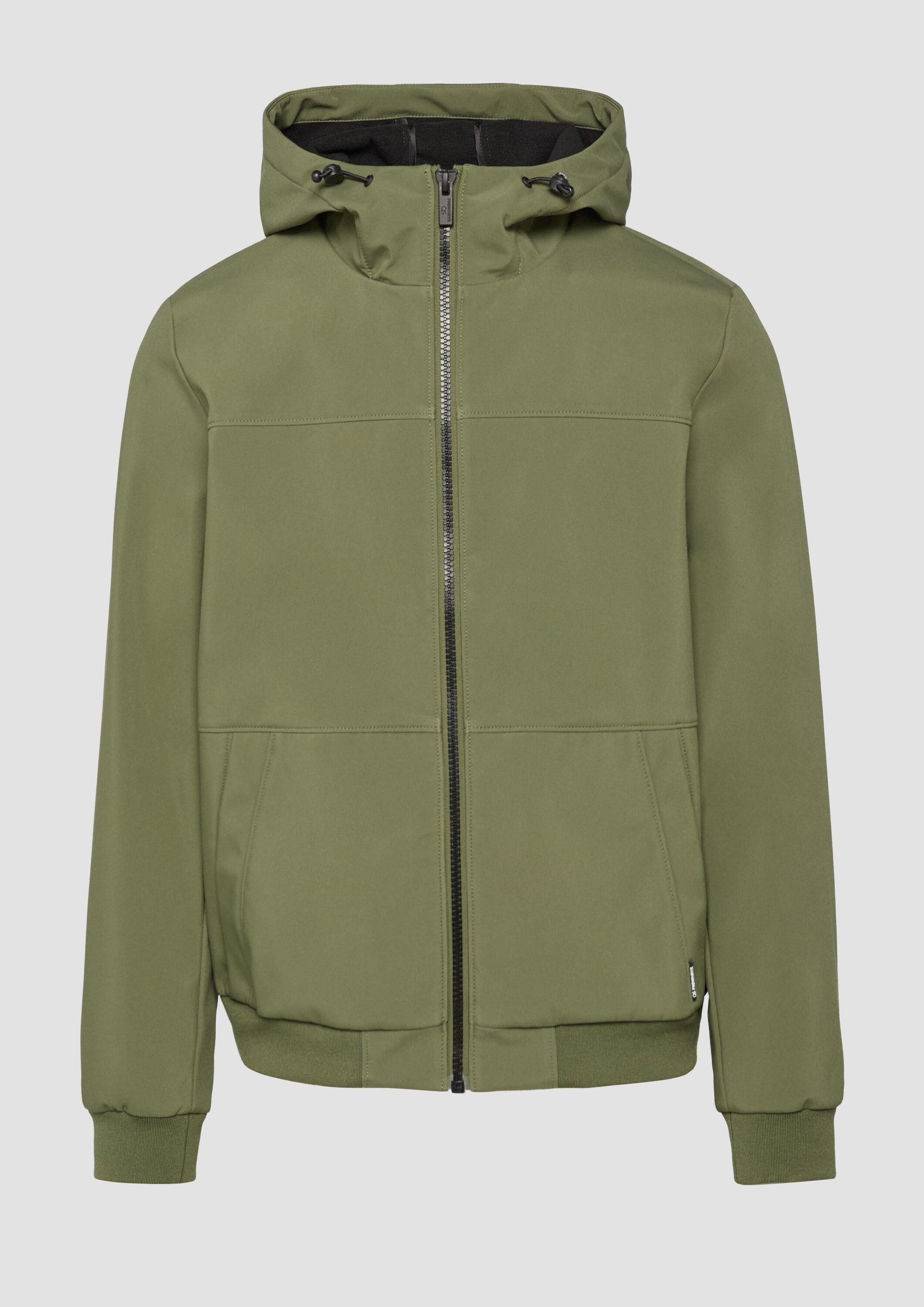 QS Funktionsjacke Outdoor-Jacke Softshelljacke mit Kapuze und Rippbündchen