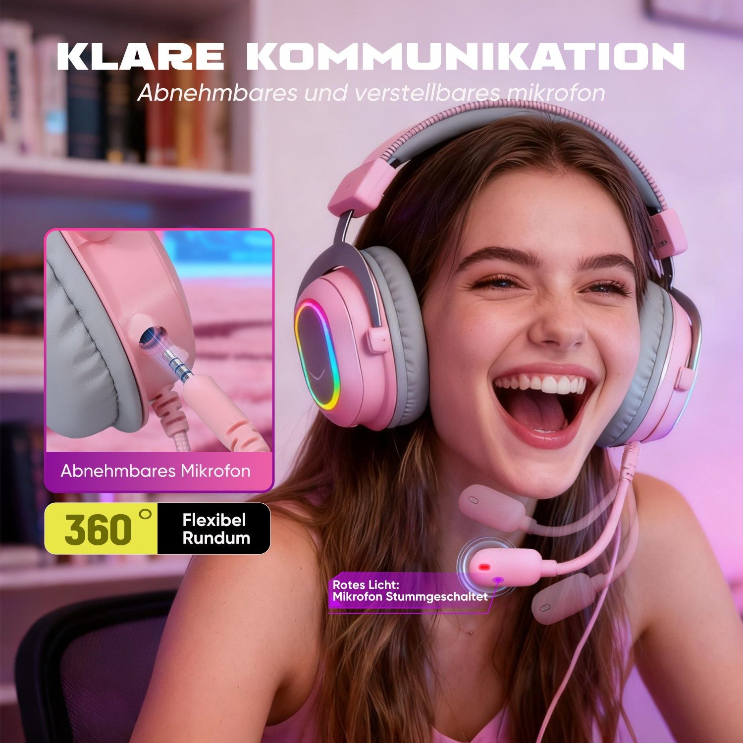 FIFINE Mikrofon Headset Gaming PC PS4 PS5 mit Mikrofon Over-Ear Kopfhörer mit Kabel, RGB-Design, 3 Sound-Modi, Surround-Sound und Ohrpolster