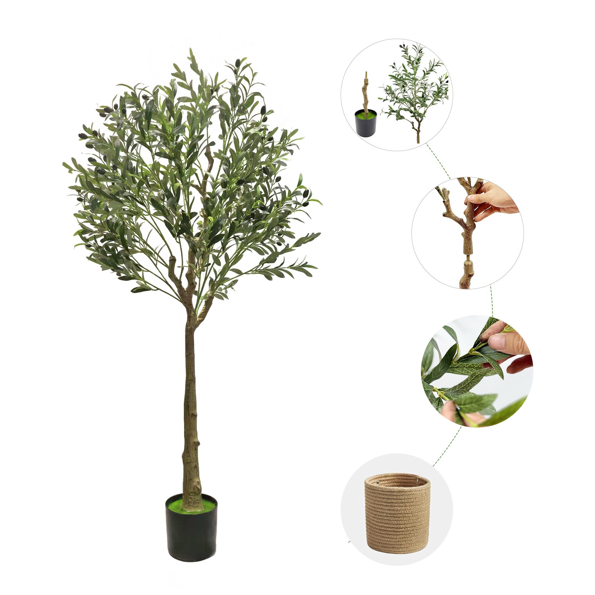 Kunstbaum Kunstpflanzen groß Olivenbaum künstliche Pflanze, Höhe 150 cm/180 cm Olivenbaum, SEHAUSEU, Höhe 150 cm