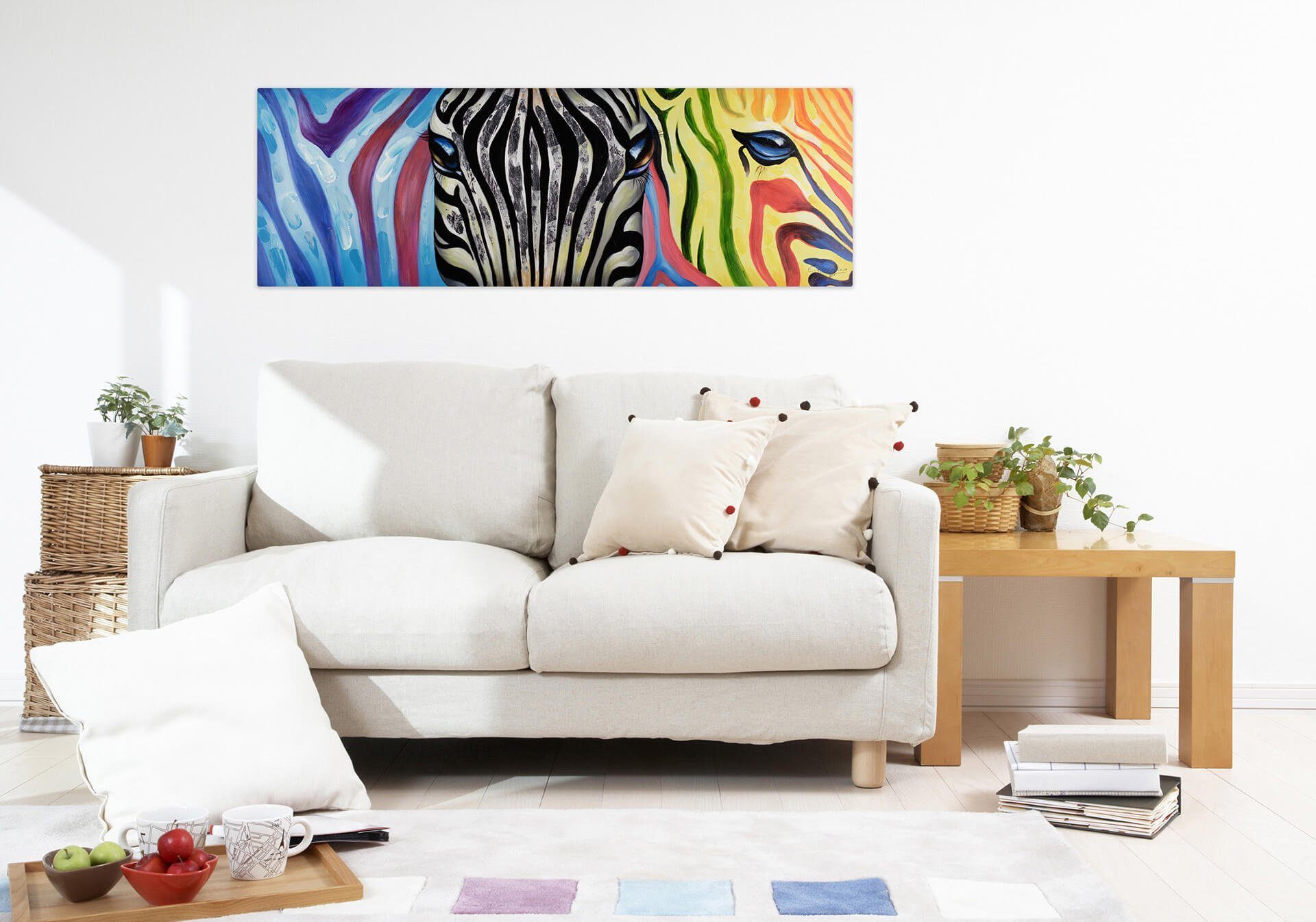 100% Zebra cm, Gemälde 150x50 KUNSTLOFT Psychedelic Wohnzimmer HANDGEMALT Wandbild Leinwandbild