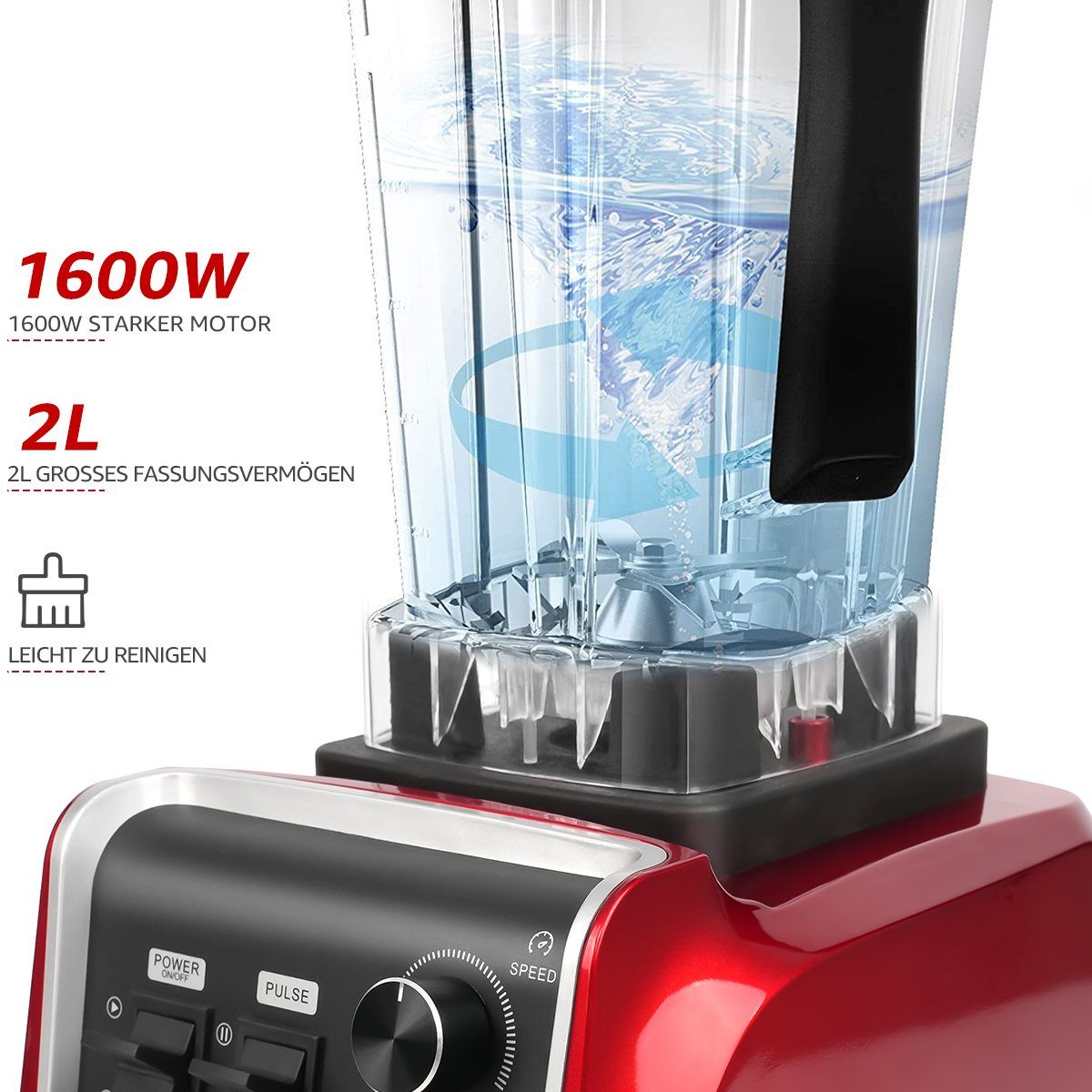 Funktion, funktion Smoothie W, Puls 1600,00 U/min, Maker Hochleistungsmixer, Standmixer Selbstreinigungsfunktion, Crush Timer, 7Magic 32000