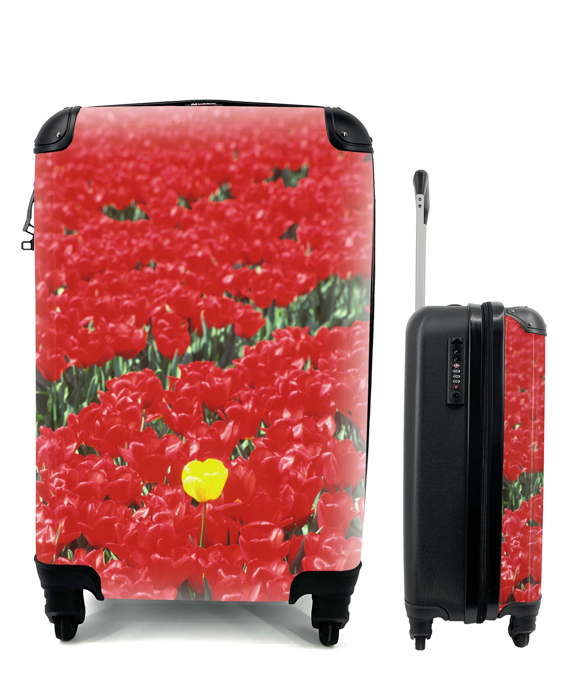 in Niederlanden, Reisetasche 4 voller mit Handgepäck Reisekoffer roter Trolley, Ein den Tulpen Feld Rollen, für MuchoWow Handgepäckkoffer Ferien, rollen,
