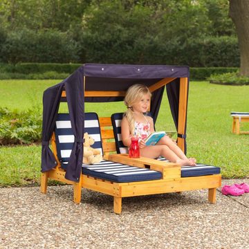 KidKraft® Kinderklappstuhl Doppelte Sonnenliege mit Getränkehaltern, weiß-blau