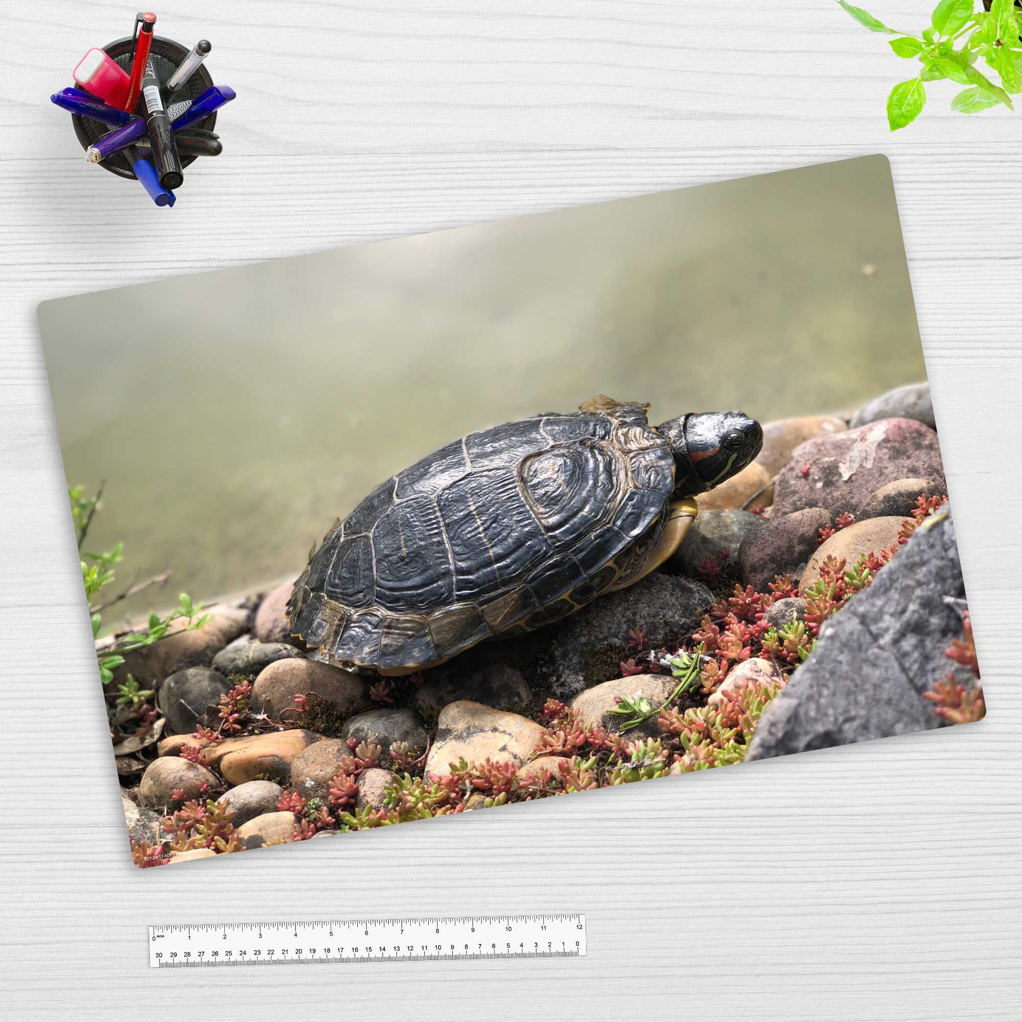 cover-your-desk.de Schreibtischunterlage abwaschbar - Schildkröte am Wasser - premium Vinyl - Made in Germany, (1 tlg)